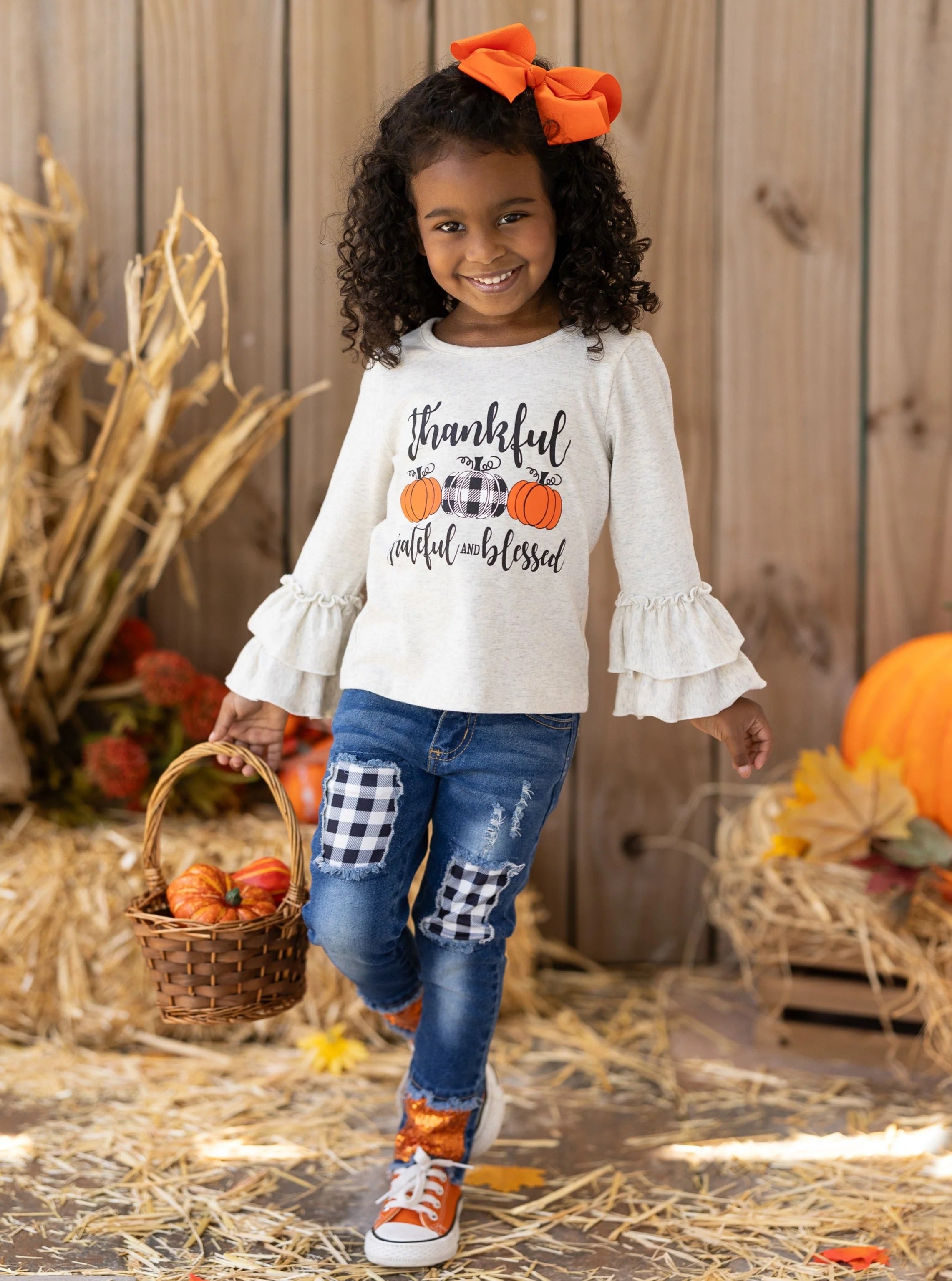 Thankful, Grateful, and Blessed Sequin Patched Jeans Set - Image 6
