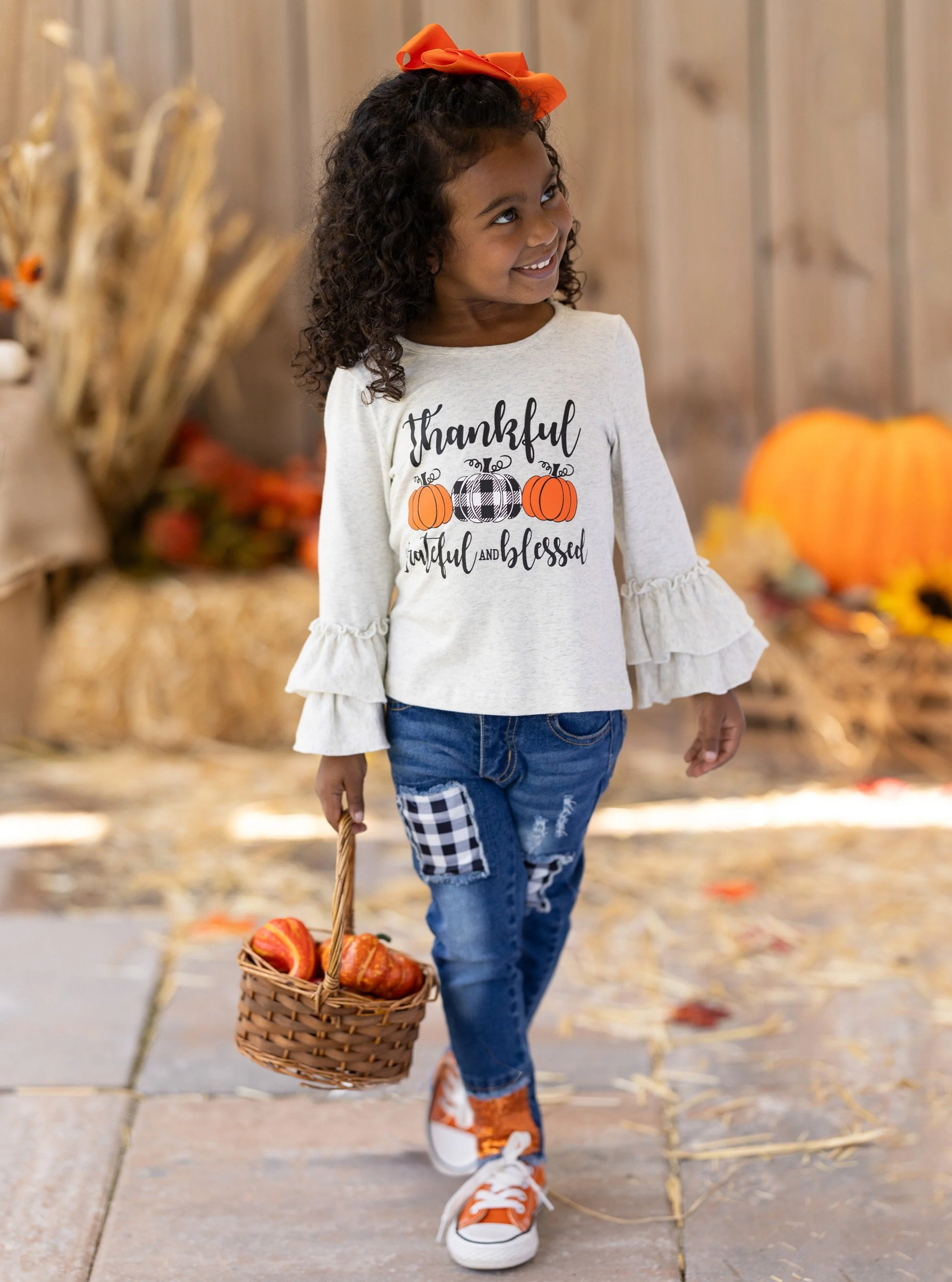 Thankful, Grateful, and Blessed Sequin Patched Jeans Set - Image 7