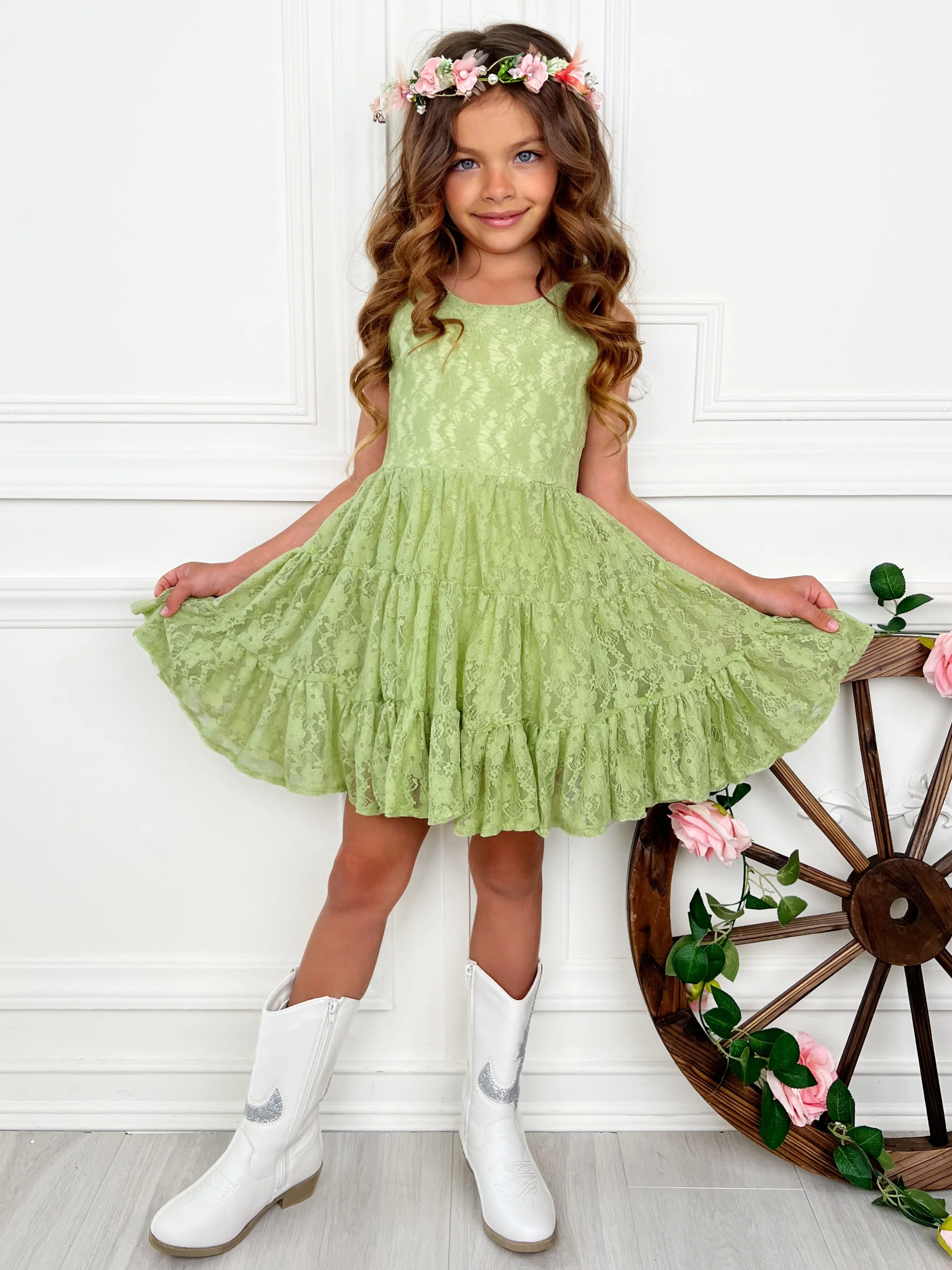 Green Lace Sleeveless Casual Dressed - Image 5