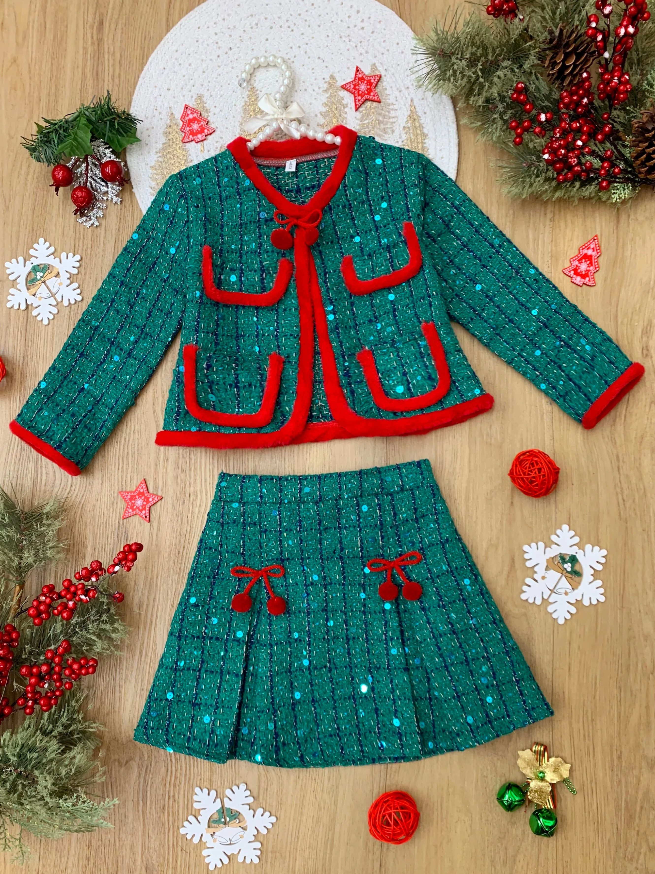 Made For Fashionistas Sequined Tweed Blazer and Skirt Set - Image 3