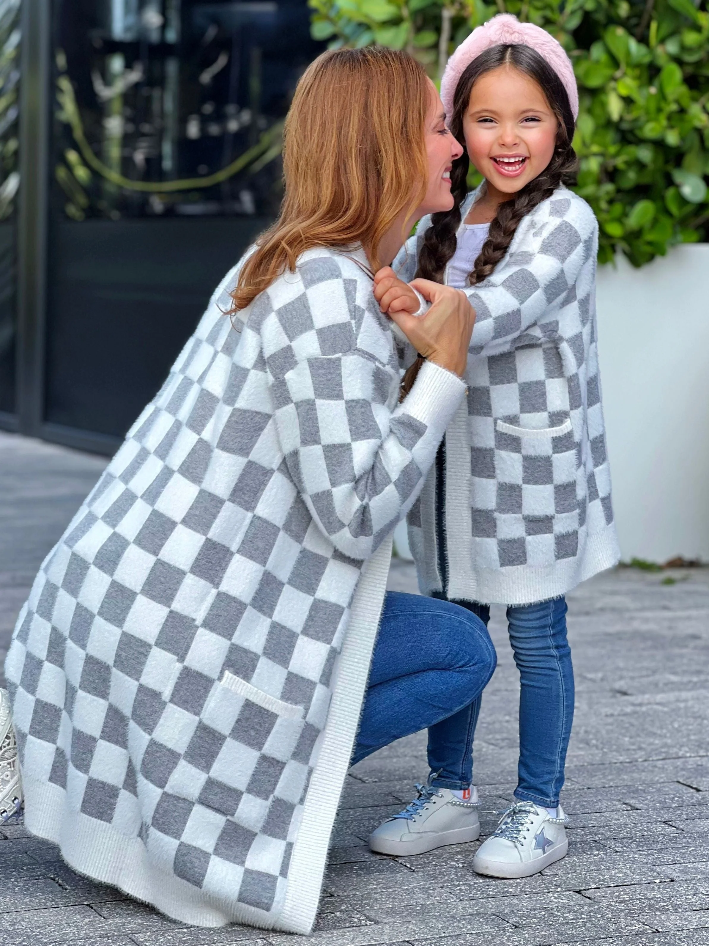 Mommy and Me Checkered Charm Grey Cardigan - Image 4