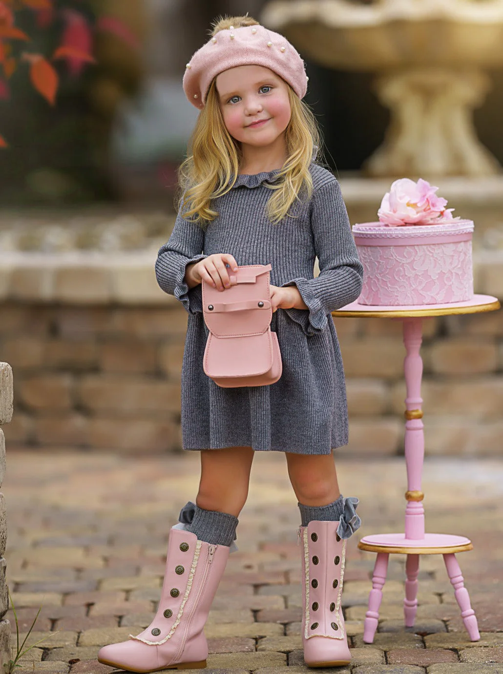 Cozy Holiday Grey Ruffle Knit Sweater Dress - Image 8