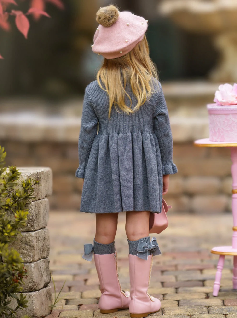 Cozy Holiday Grey Ruffle Knit Sweater Dress - Image 9