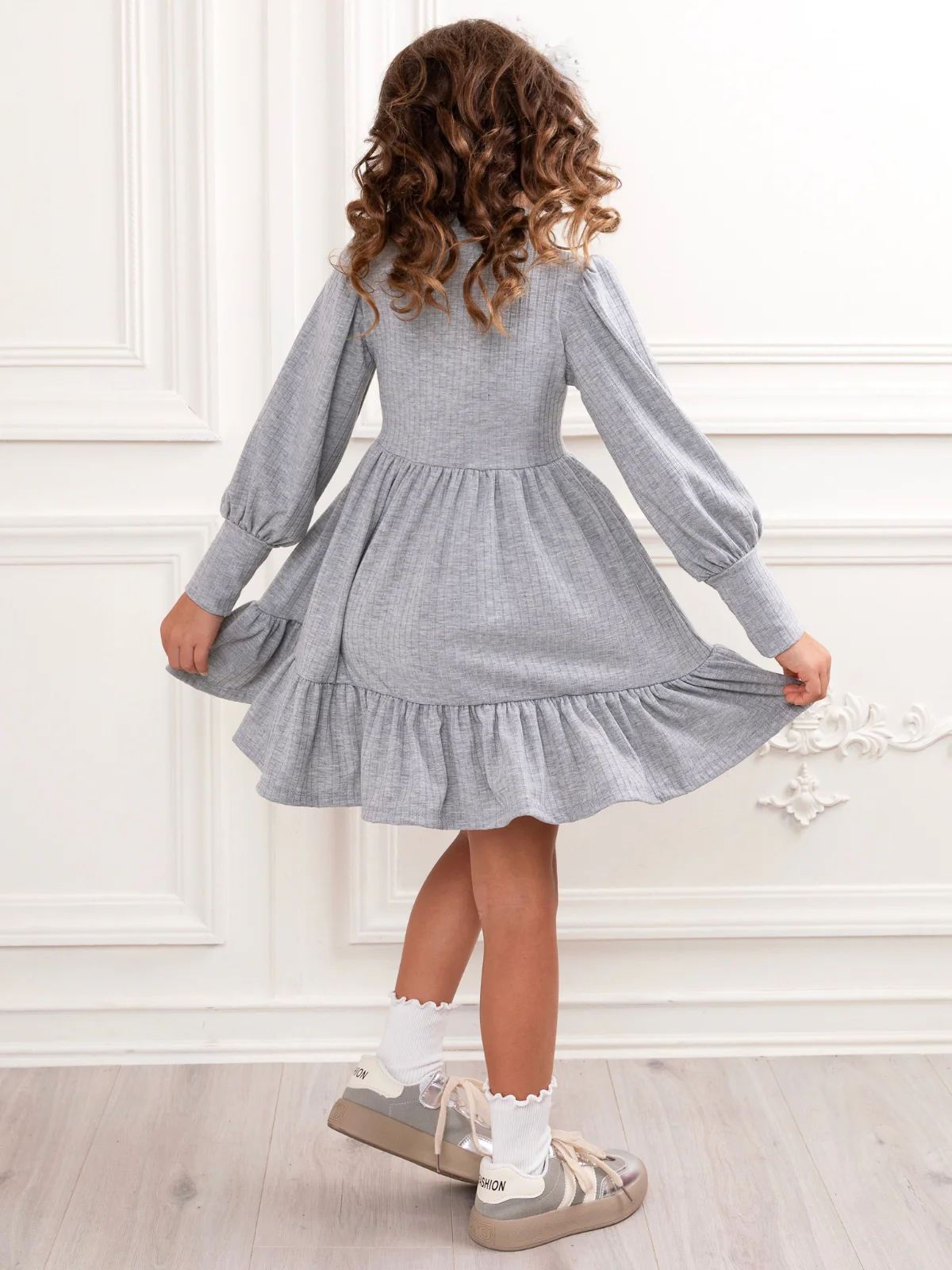 Grey Everyday Comfort Ruffle Dress - Image 3