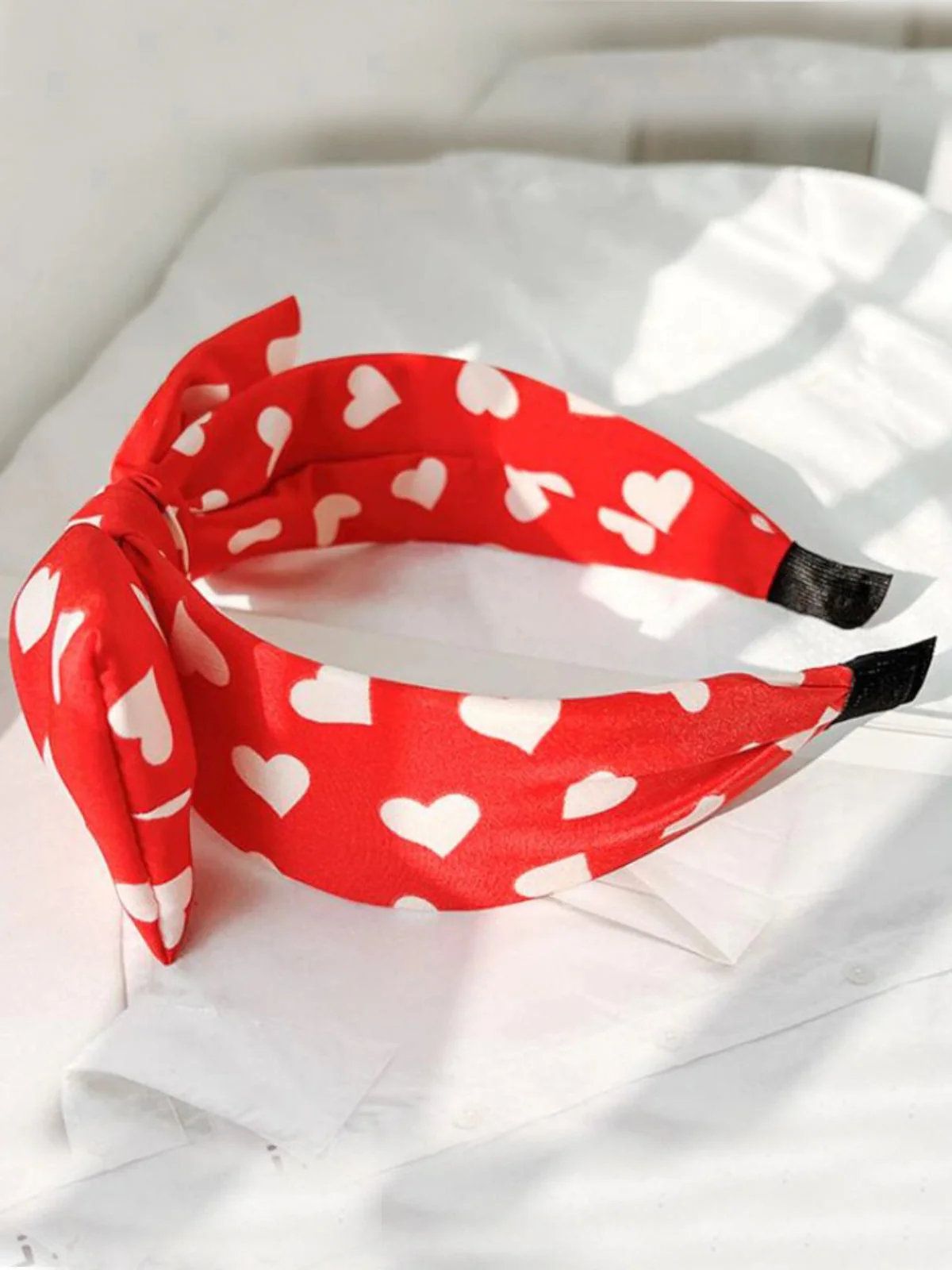 Joyful Days Red Heart Print Bow Headband - Image 2
