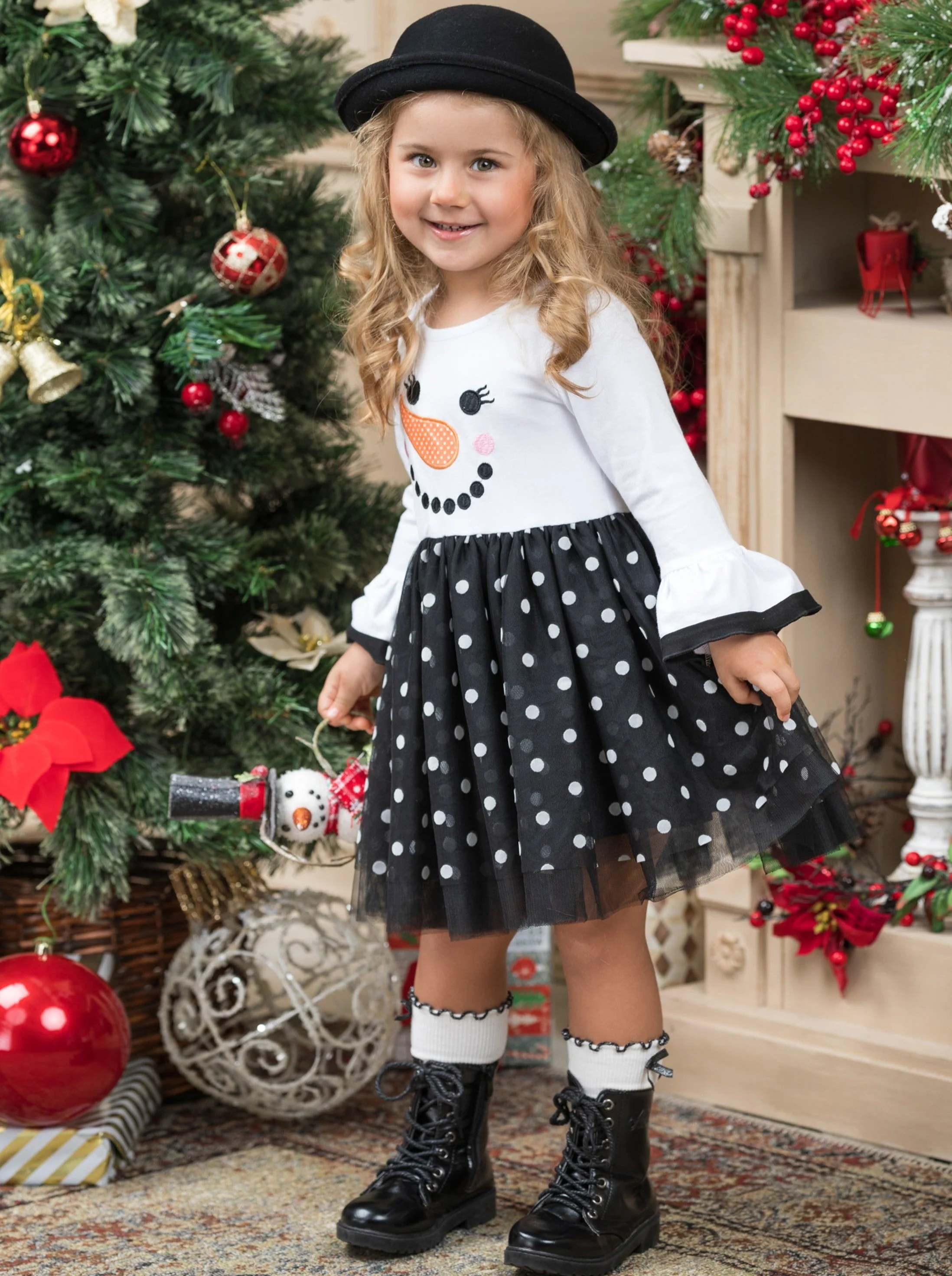 Happy Snowman Polka Dot Tutu Dress - Image 2