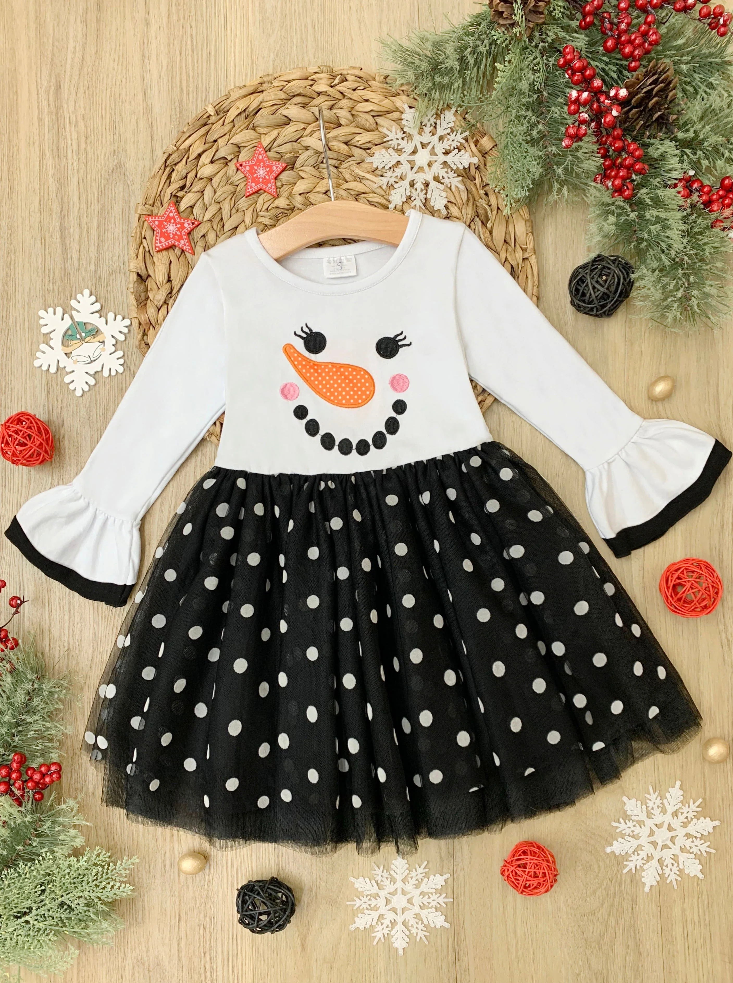 Happy Snowman Polka Dot Tutu Dress - Image 3