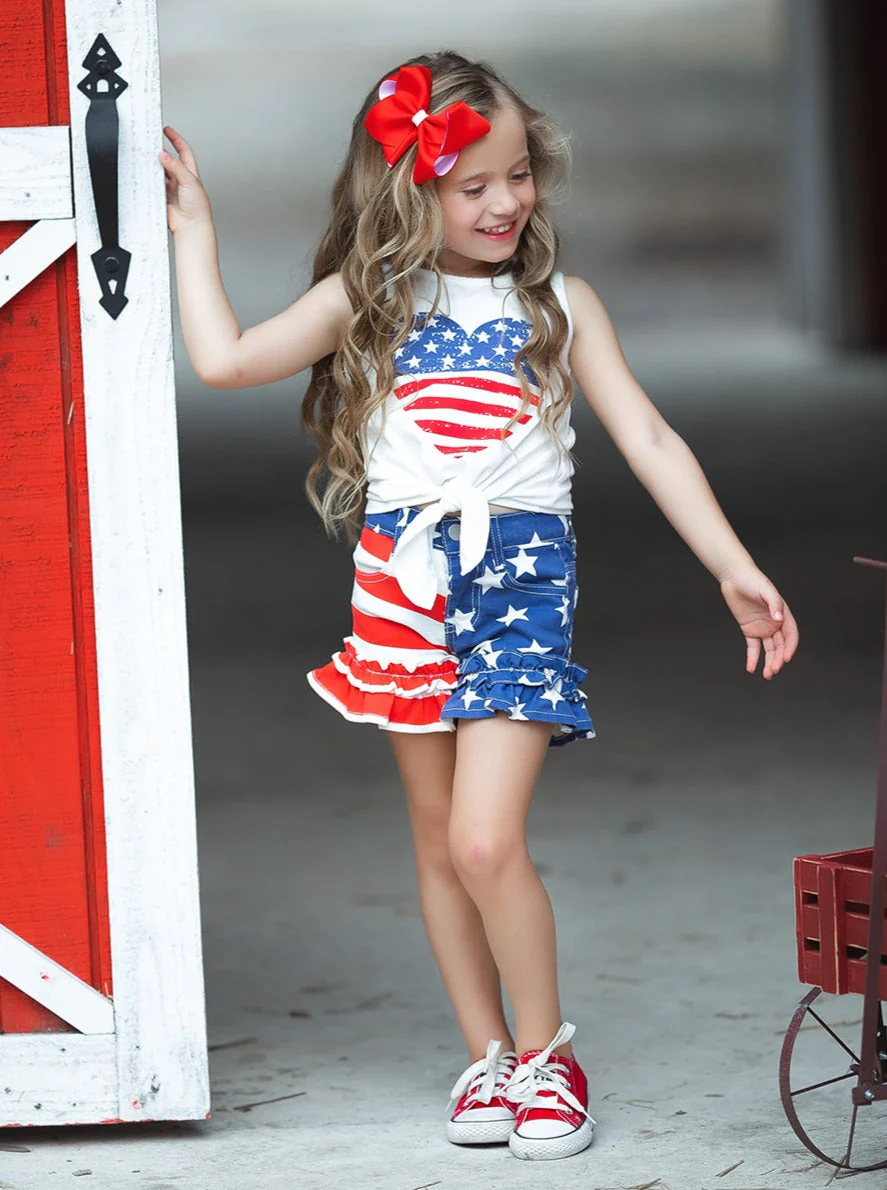 Brave Heart Ruffle Denim Shorts Set - Image 4