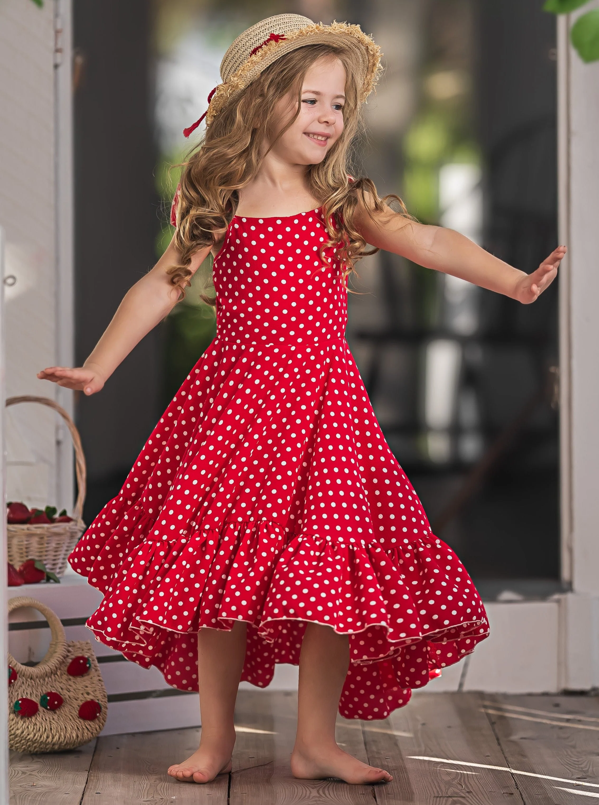 Sweet and Sassy Red Polka Dot Hi-Lo Ruffle Dress - Image 2
