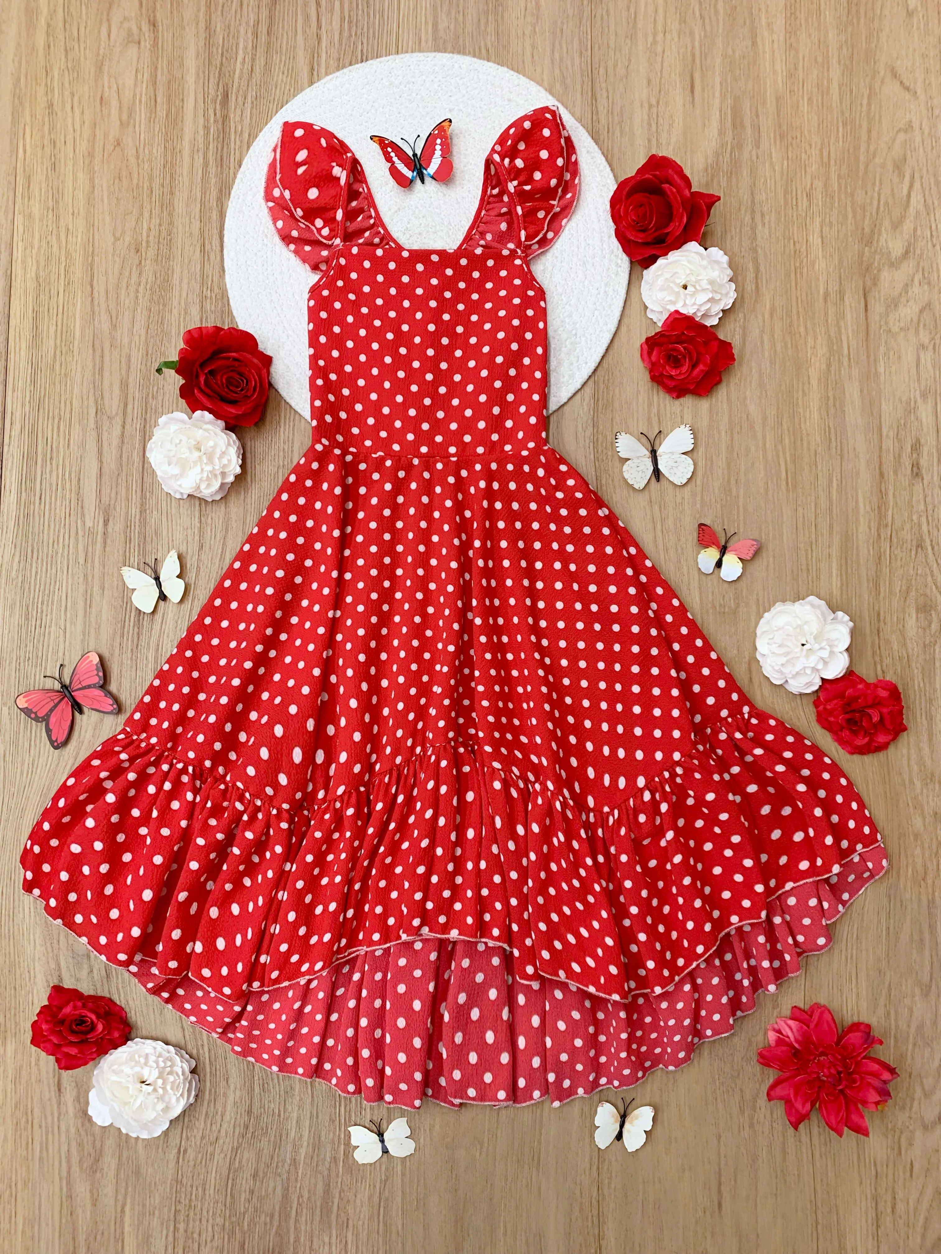 Sweet and Sassy Red Polka Dot Hi-Lo Ruffle Dress - Image 4