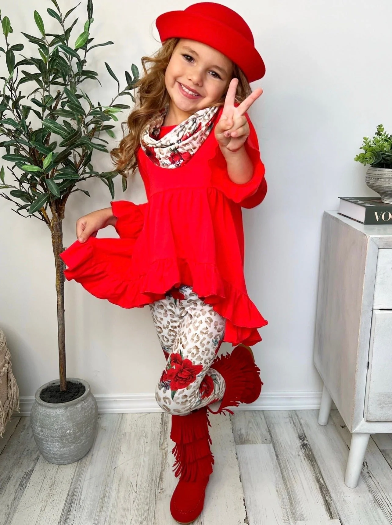Cherry Floral Animal Print Tunic, Legging And Scarf Set - Image 2