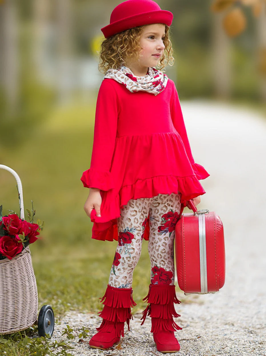 Cherry Floral Animal Print Tunic, Legging And Scarf Set - Image 5