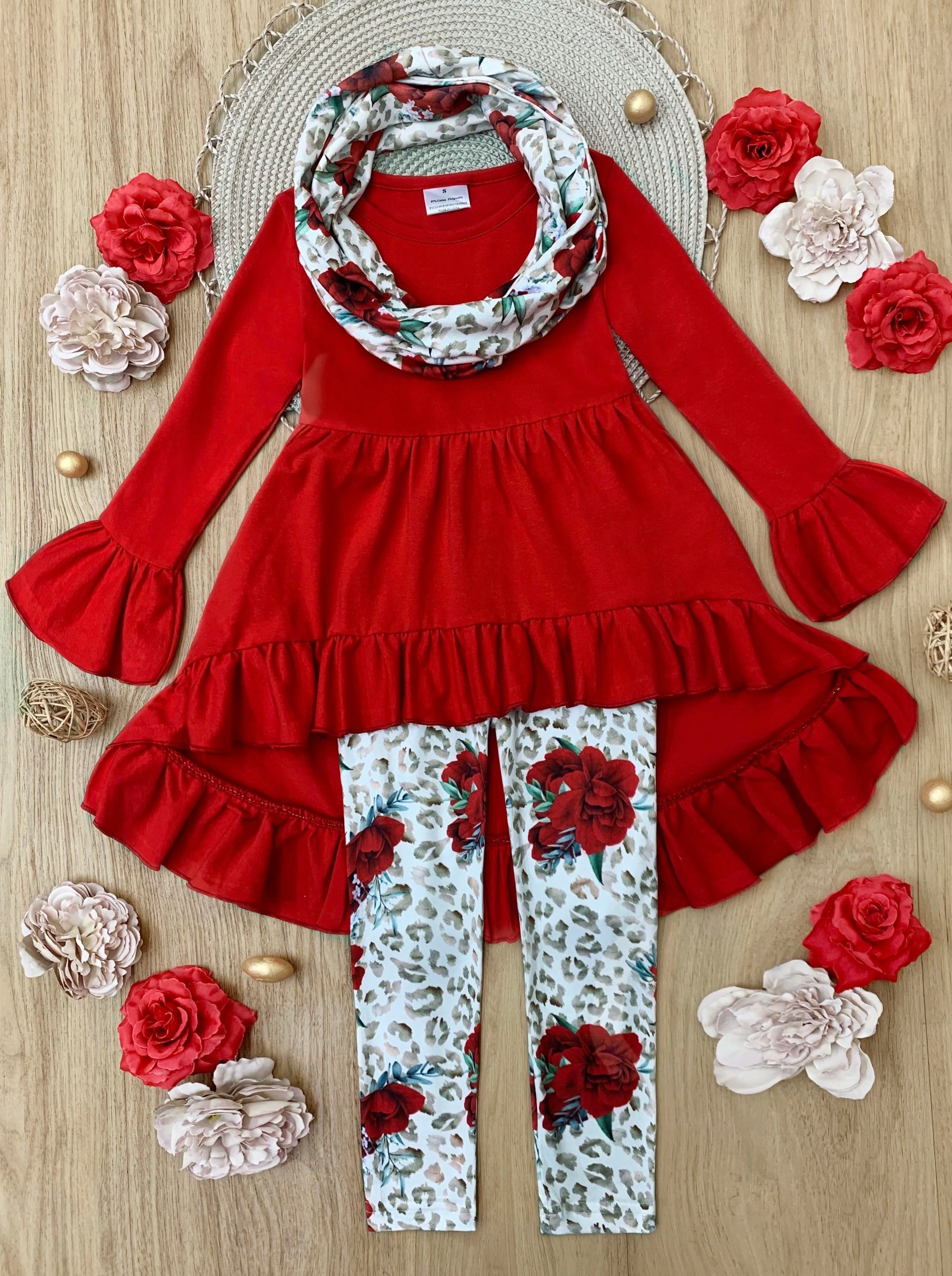 Cherry Floral Animal Print Tunic, Legging And Scarf Set - Image 6