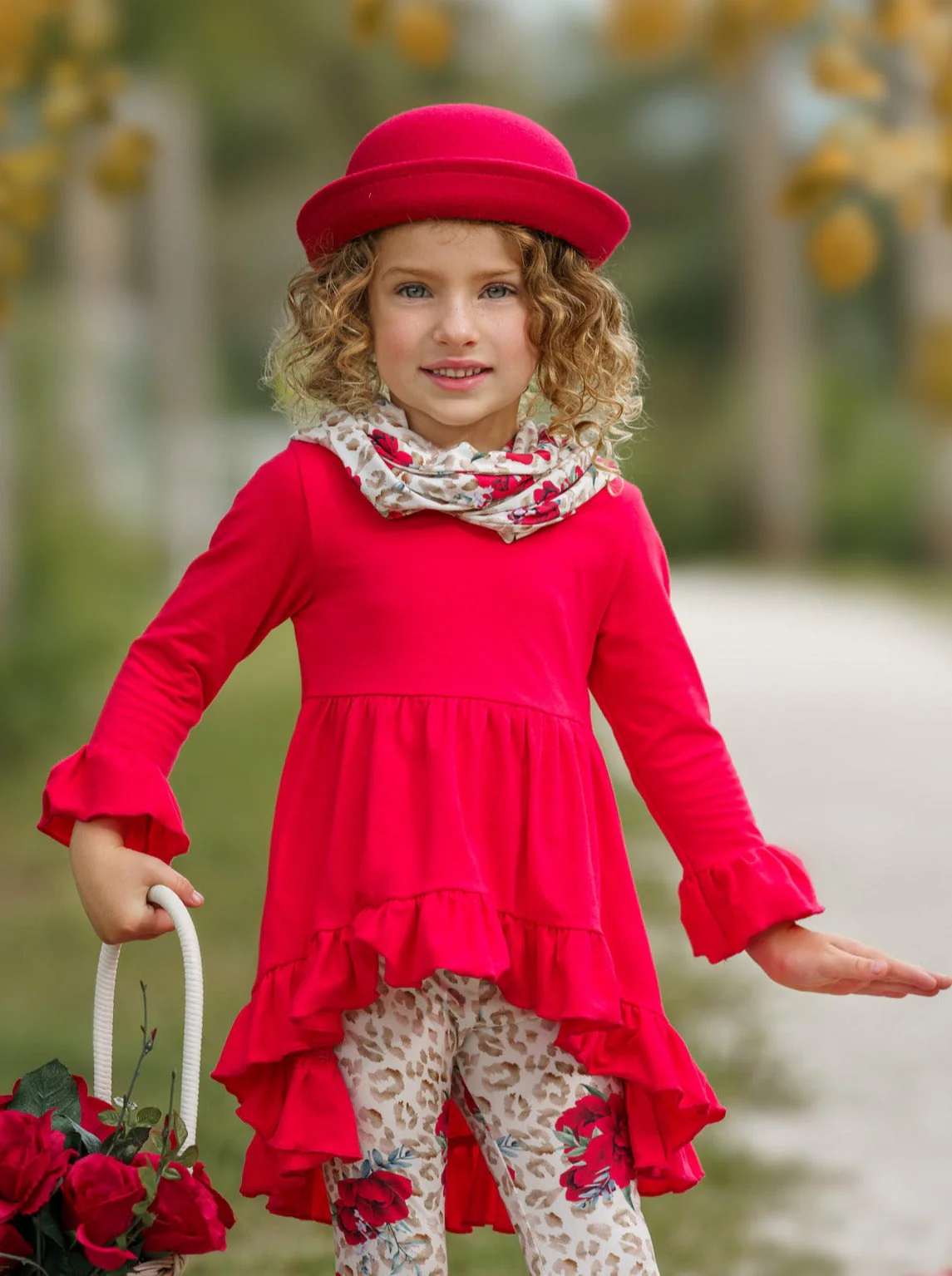 Cherry Floral Animal Print Tunic, Legging And Scarf Set - Image 7