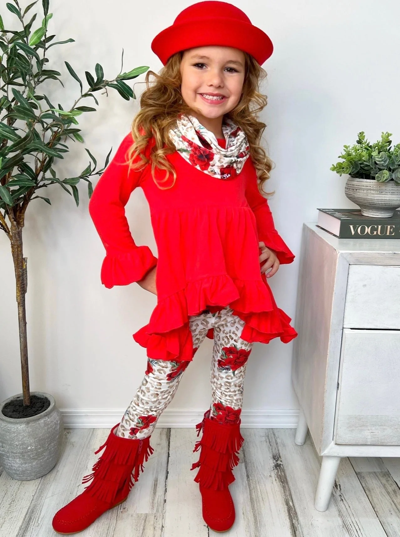 Cherry Floral Animal Print Tunic, Legging And Scarf Set - Image 8
