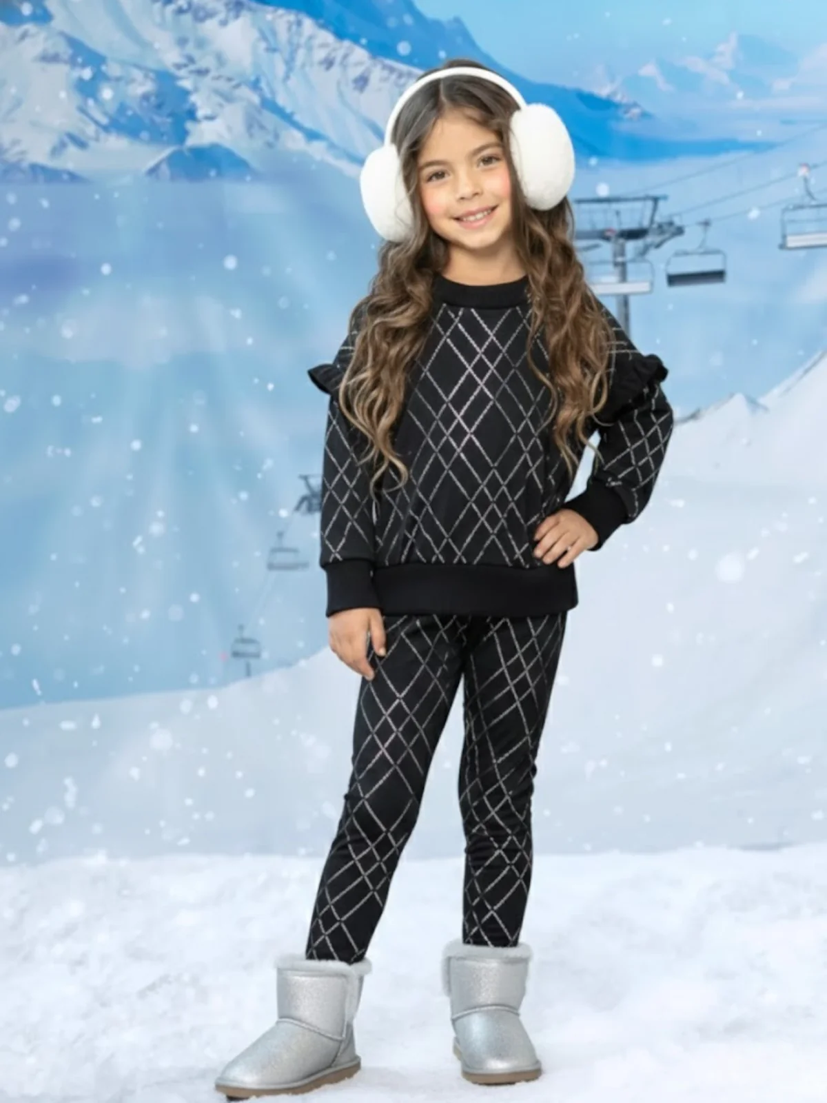 Winter Glam Sequin Ruffle Top and Legging Set - Image 2