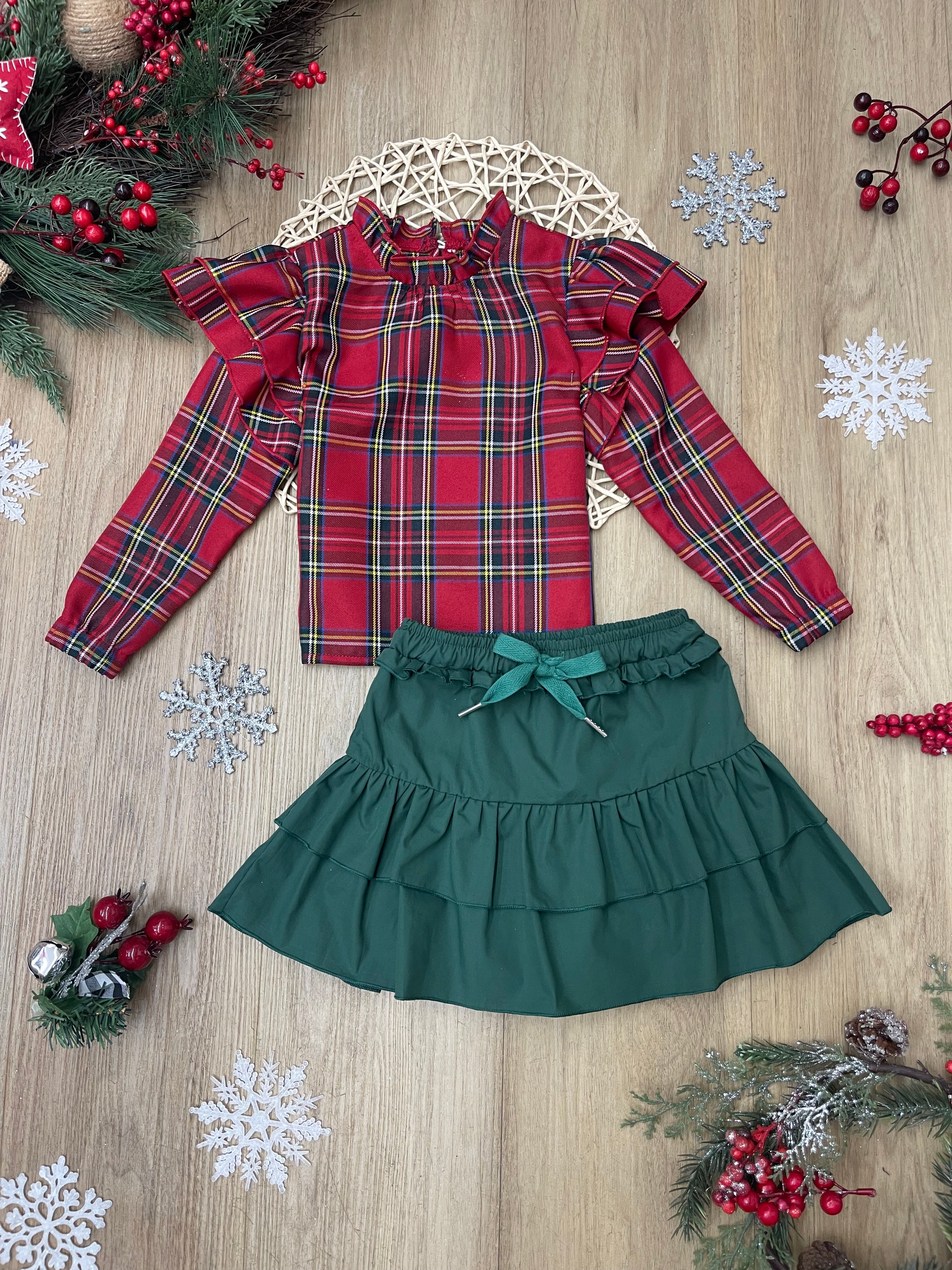 Holly Jolly Plaid Top and Ruffle Skirt Set - Image 4