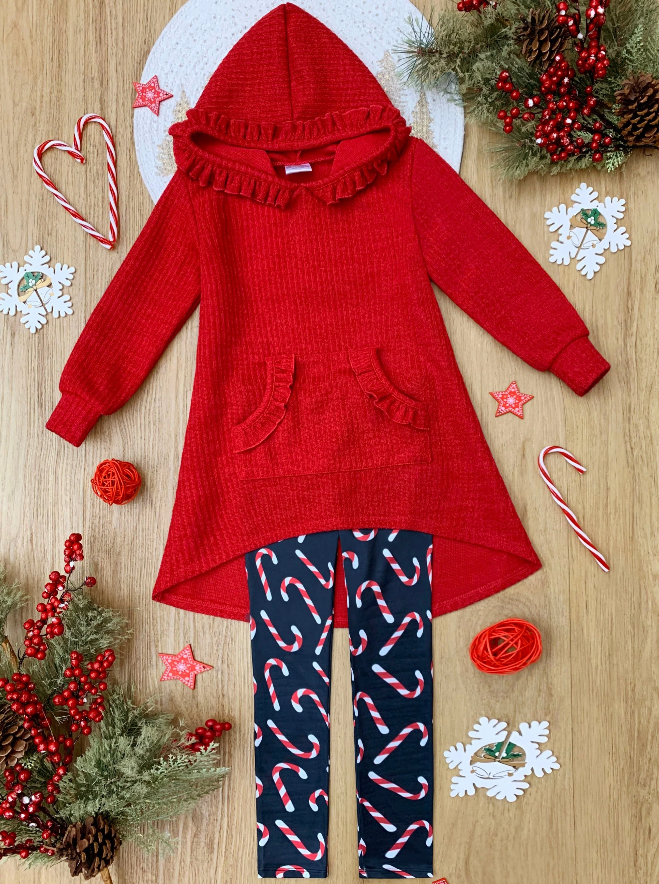Totally Cool Red Pullover Hoodie and Candy Cane Legging Set - Image 2