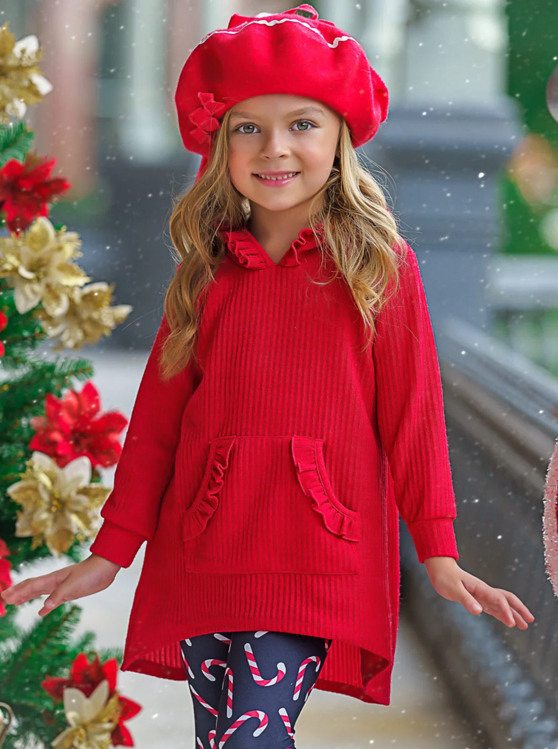 Totally Cool Red Pullover Hoodie and Candy Cane Legging Set - Image 4
