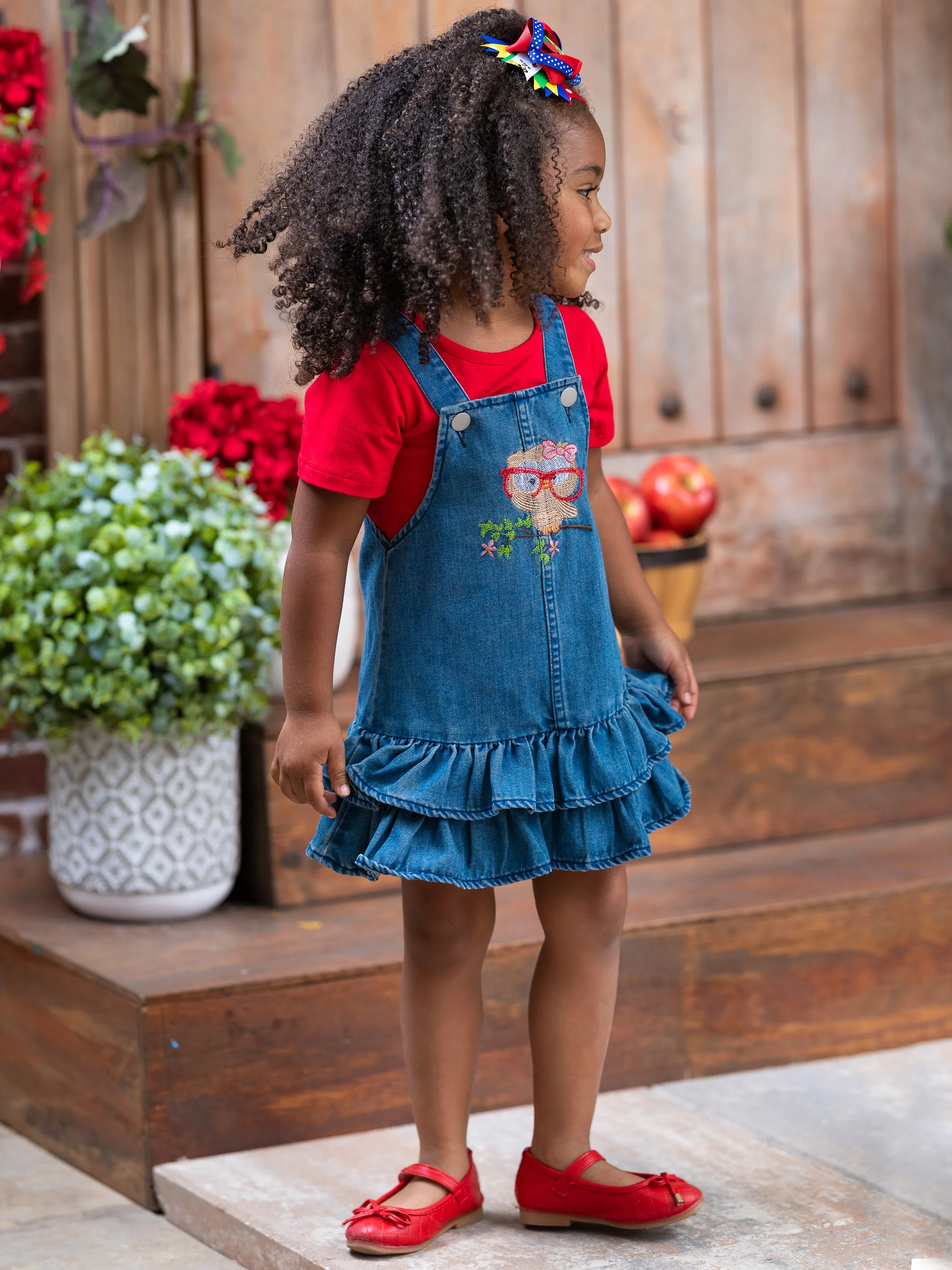 Owl Denim Overall Dress Set - Image 3