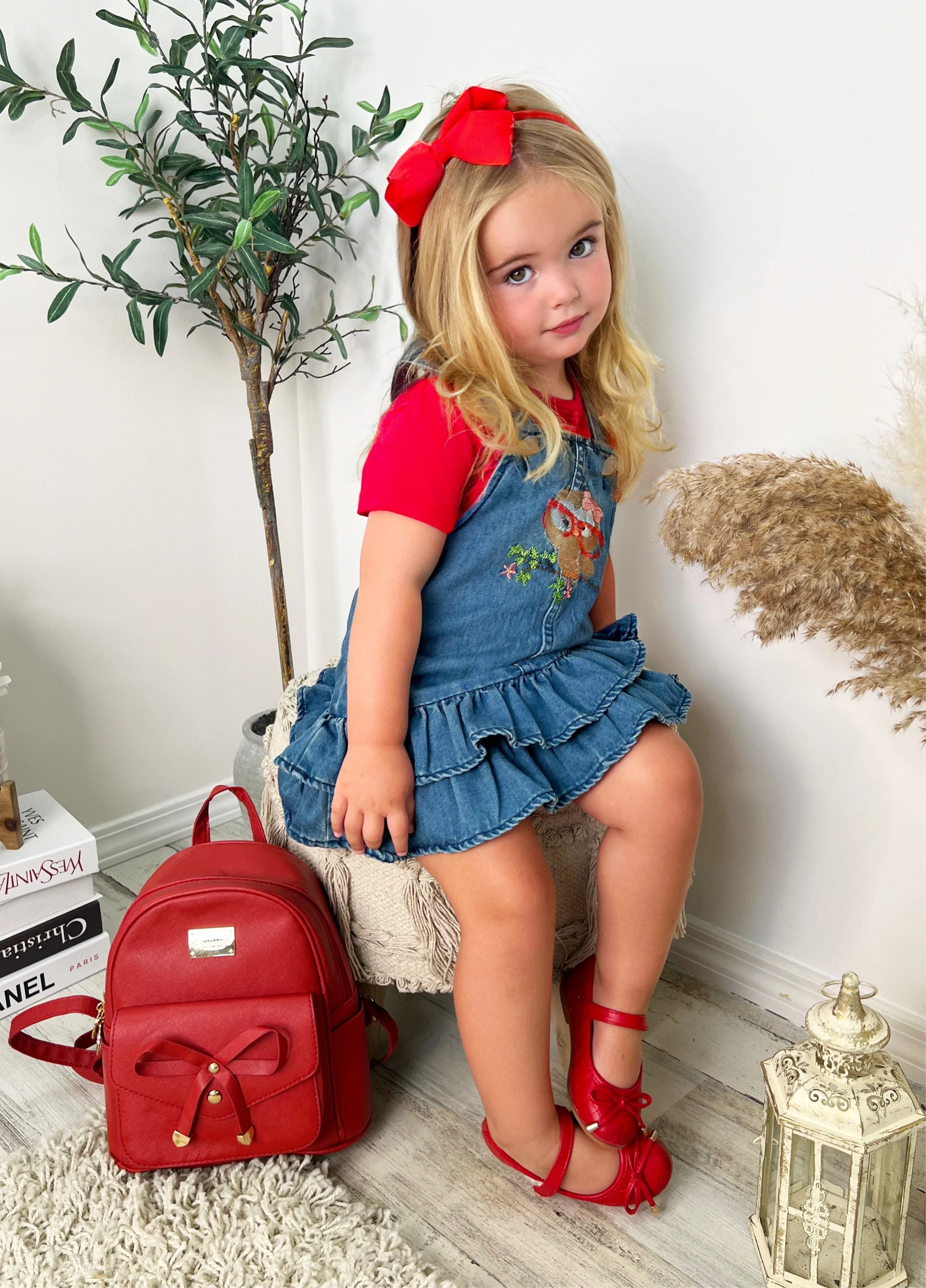 Owl Denim Overall Dress Set - Image 6