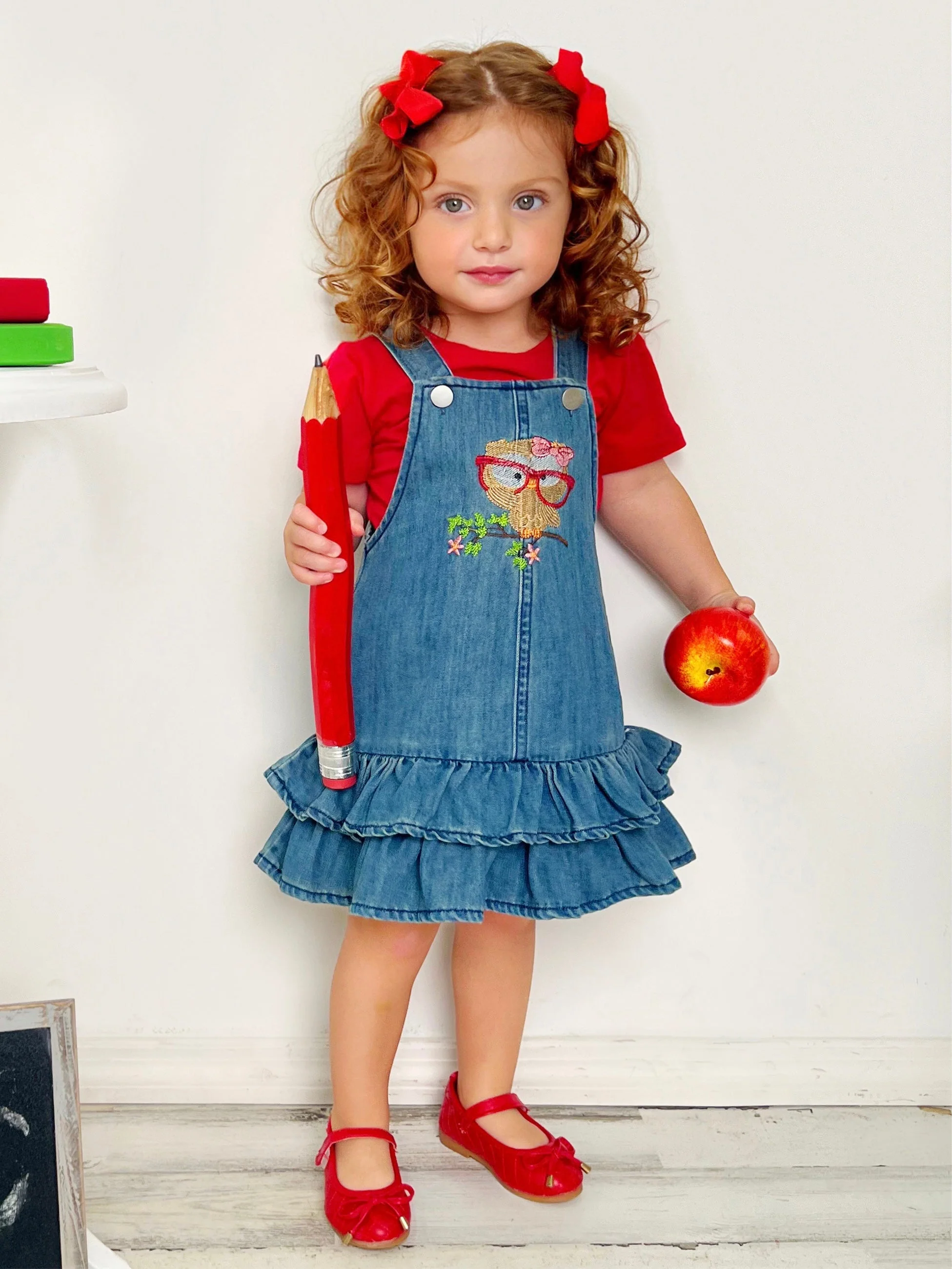 Owl Denim Overall Dress Set - Image 7