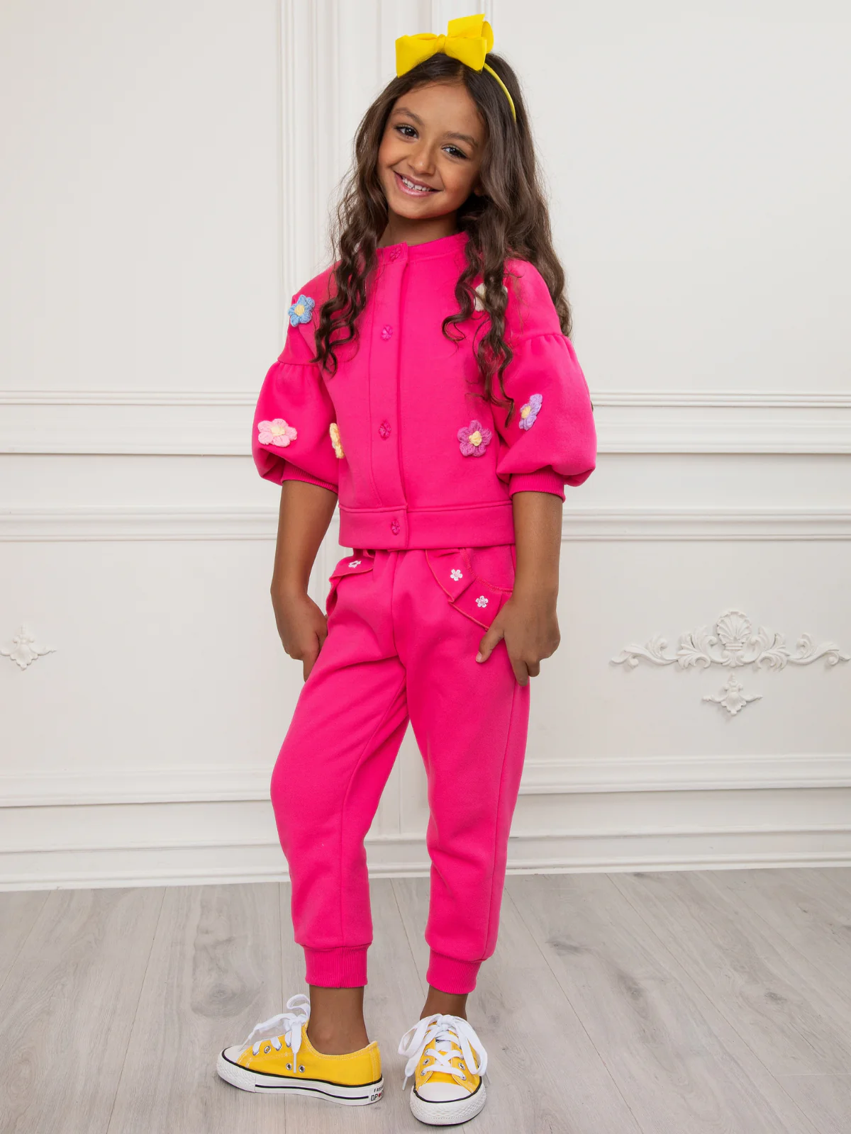 Hot Pink Bloom Textured Petal Sweat Set - Image 4