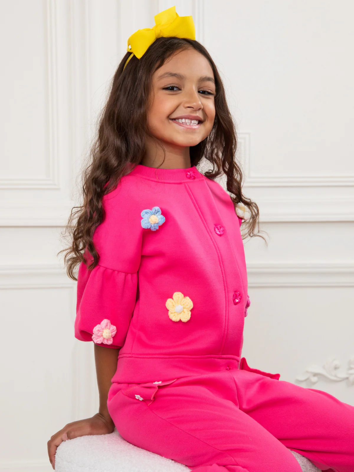 Hot Pink Bloom Textured Petal Sweat Set - Image 5
