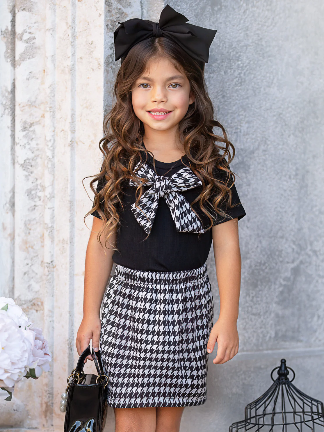 Houndstooth Bow Top and Aline Skirt Set - Image 2