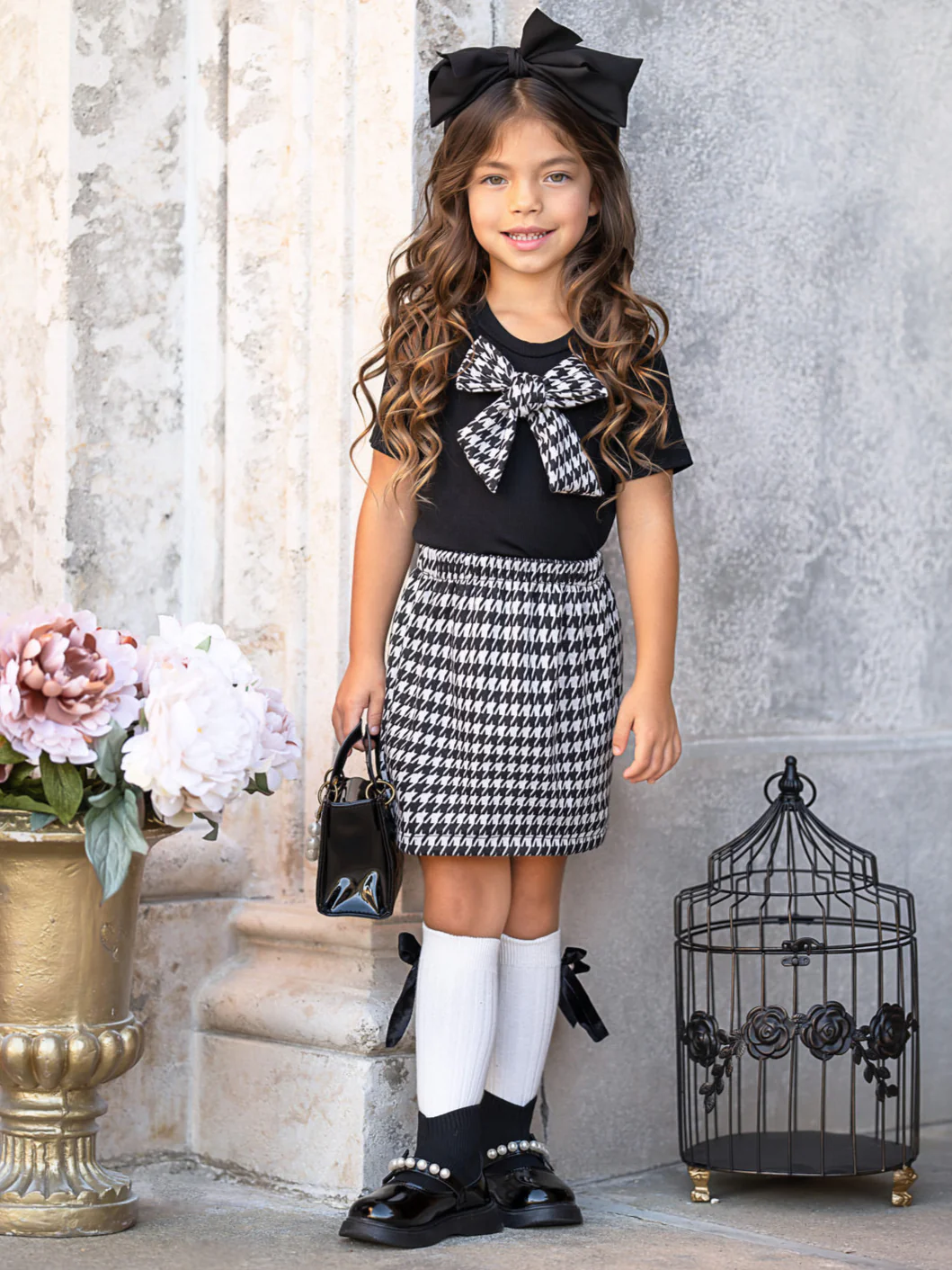 Houndstooth Bow Top and Aline Skirt Set - Image 4