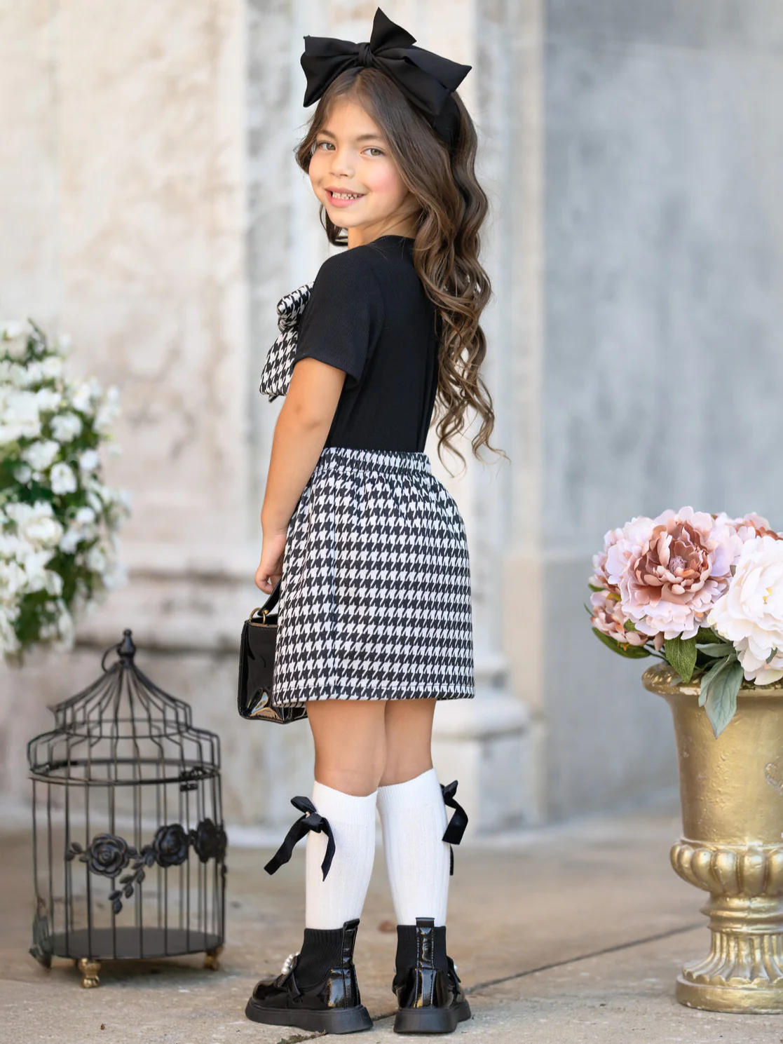 Houndstooth Bow Top and Aline Skirt Set - Image 5