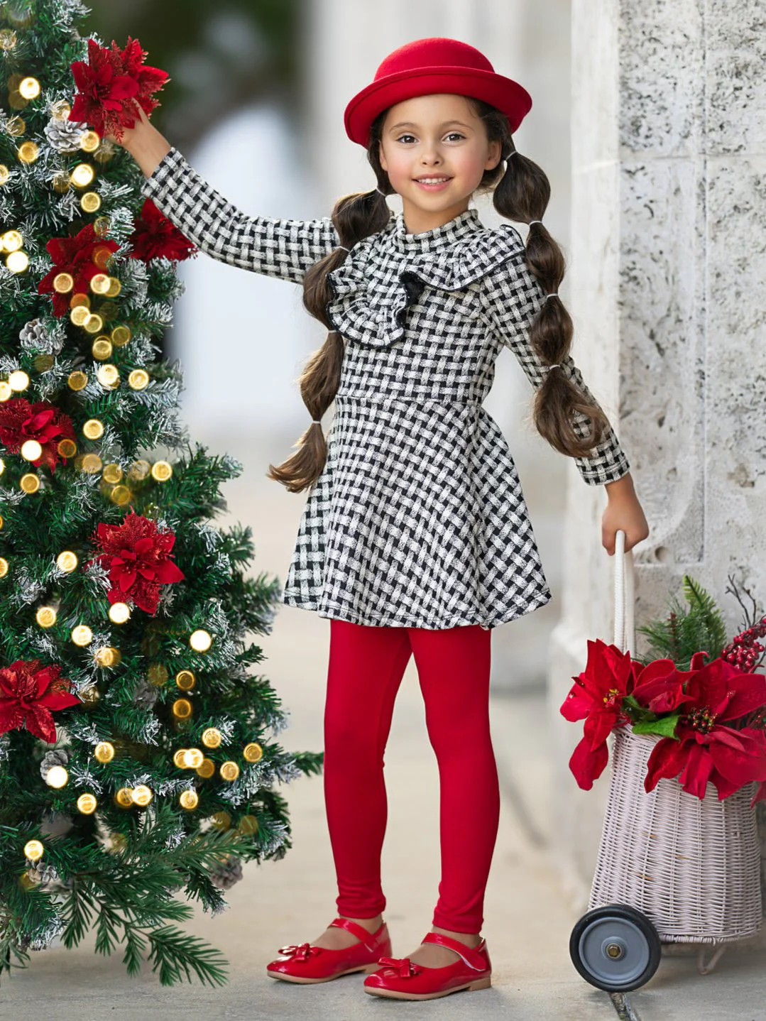 Houndstooth Ruffled Long Sleeve Tunic and Legging Set - Image 2