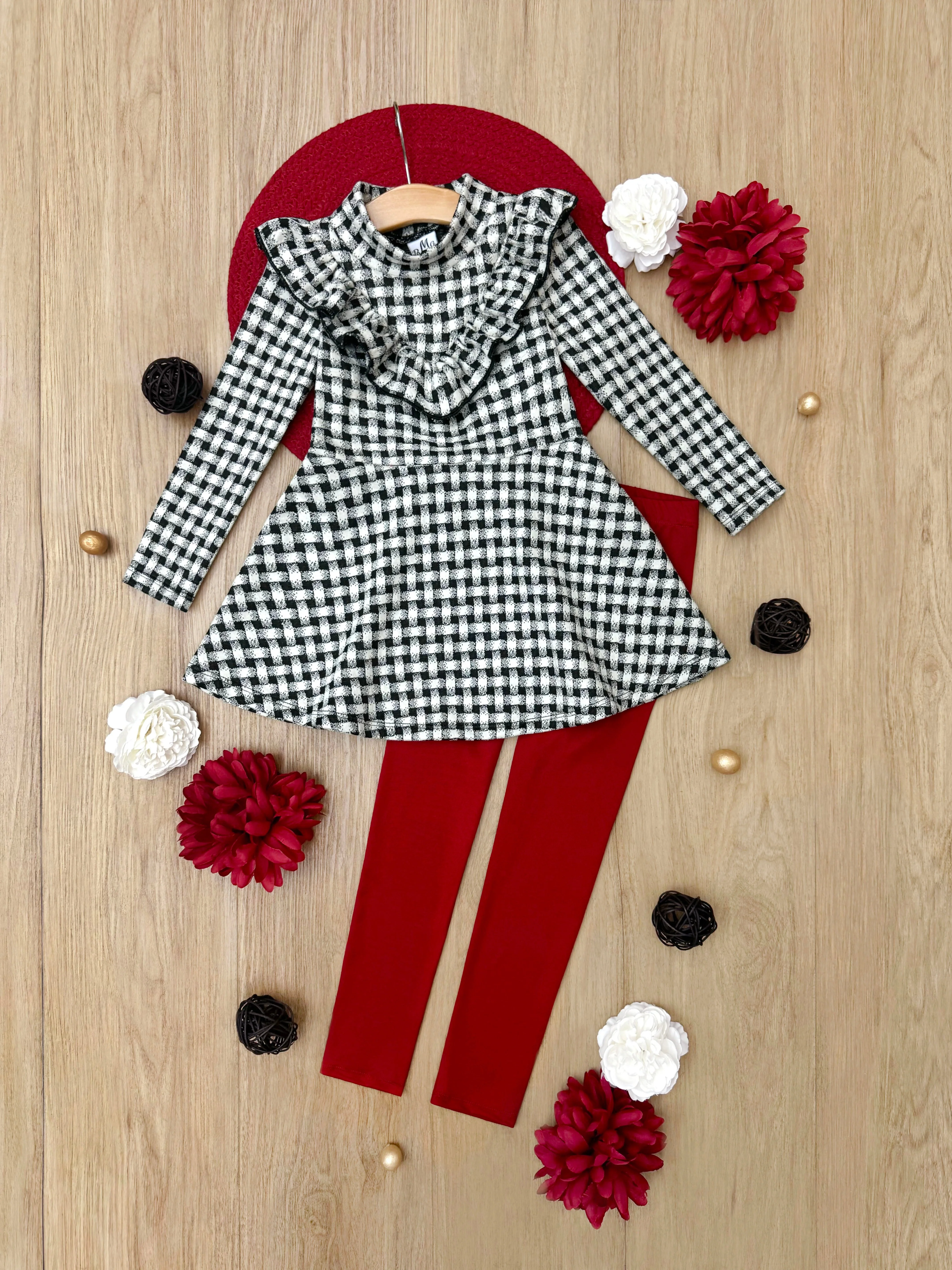 Houndstooth Ruffled Long Sleeve Tunic and Legging Set - Image 4