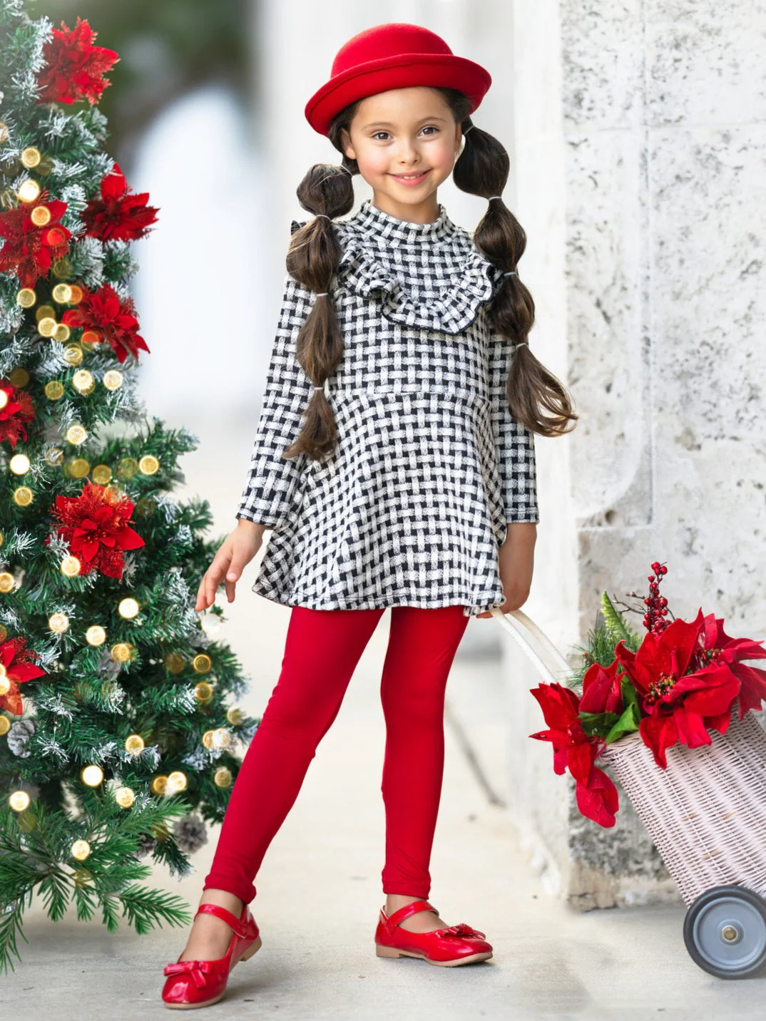 Houndstooth Ruffled Long Sleeve Tunic and Legging Set - Image 5