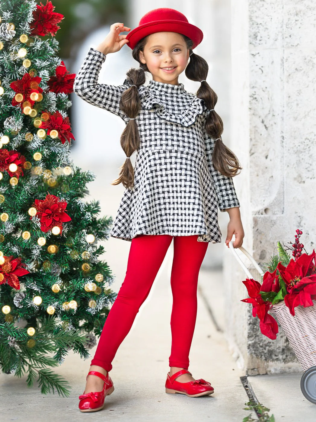 Houndstooth Ruffled Long Sleeve Tunic and Legging Set - Image 6