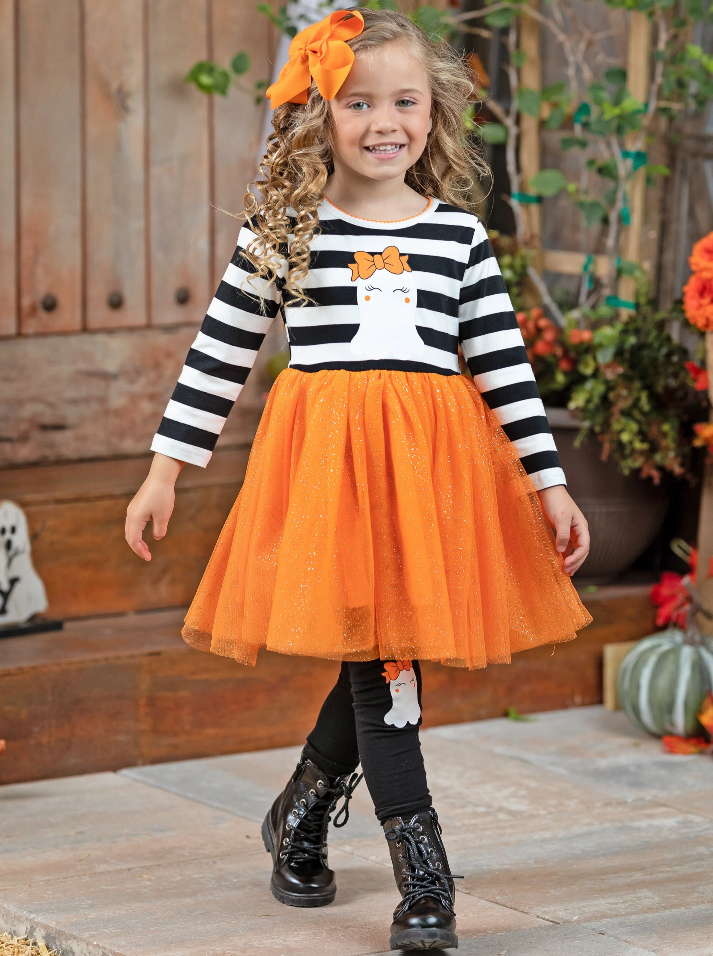How Do You Boo Striped Tutu Tunic and Legging Set - Image 2
