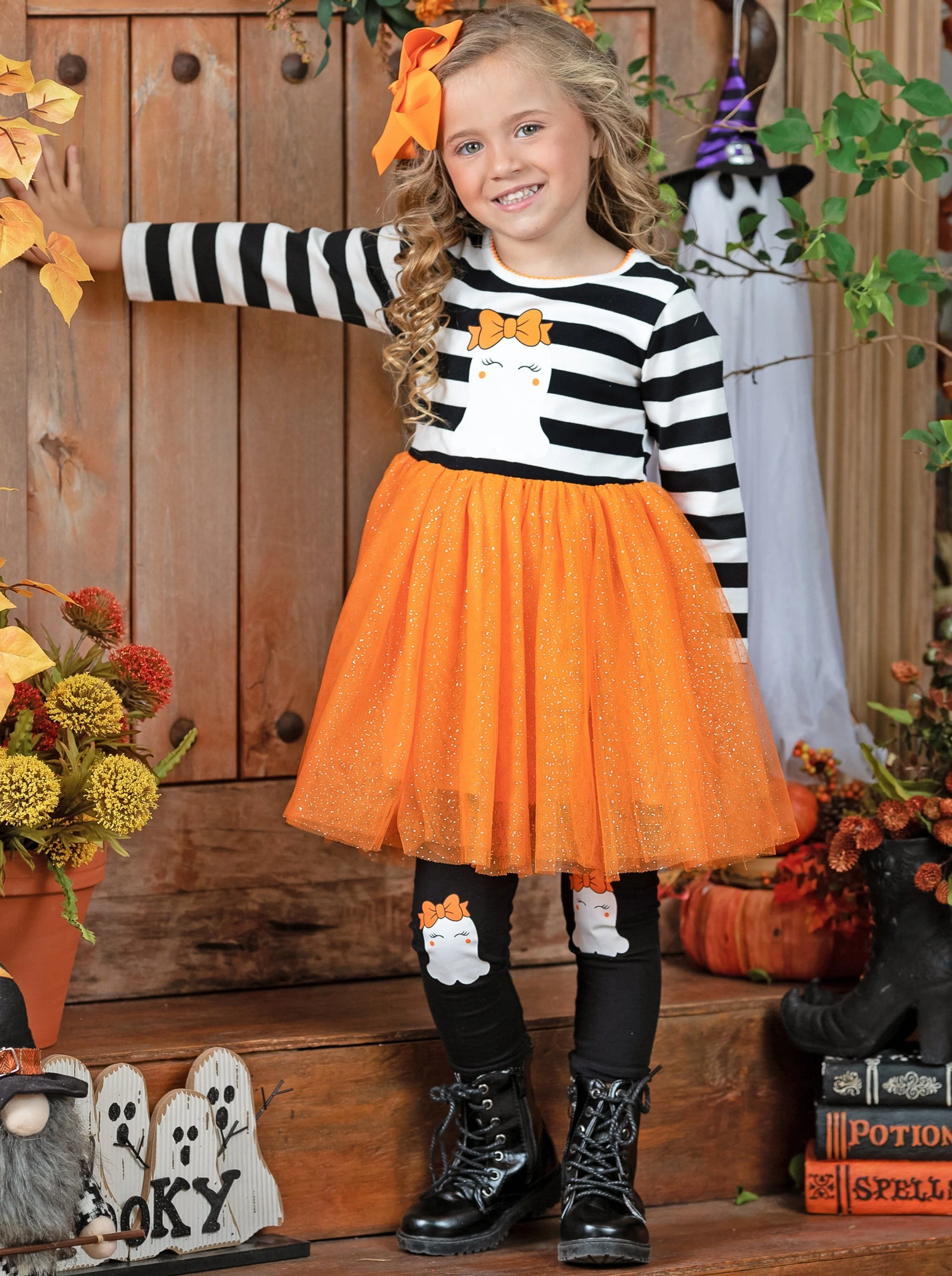 How Do You Boo Striped Tutu Tunic and Legging Set - Image 3