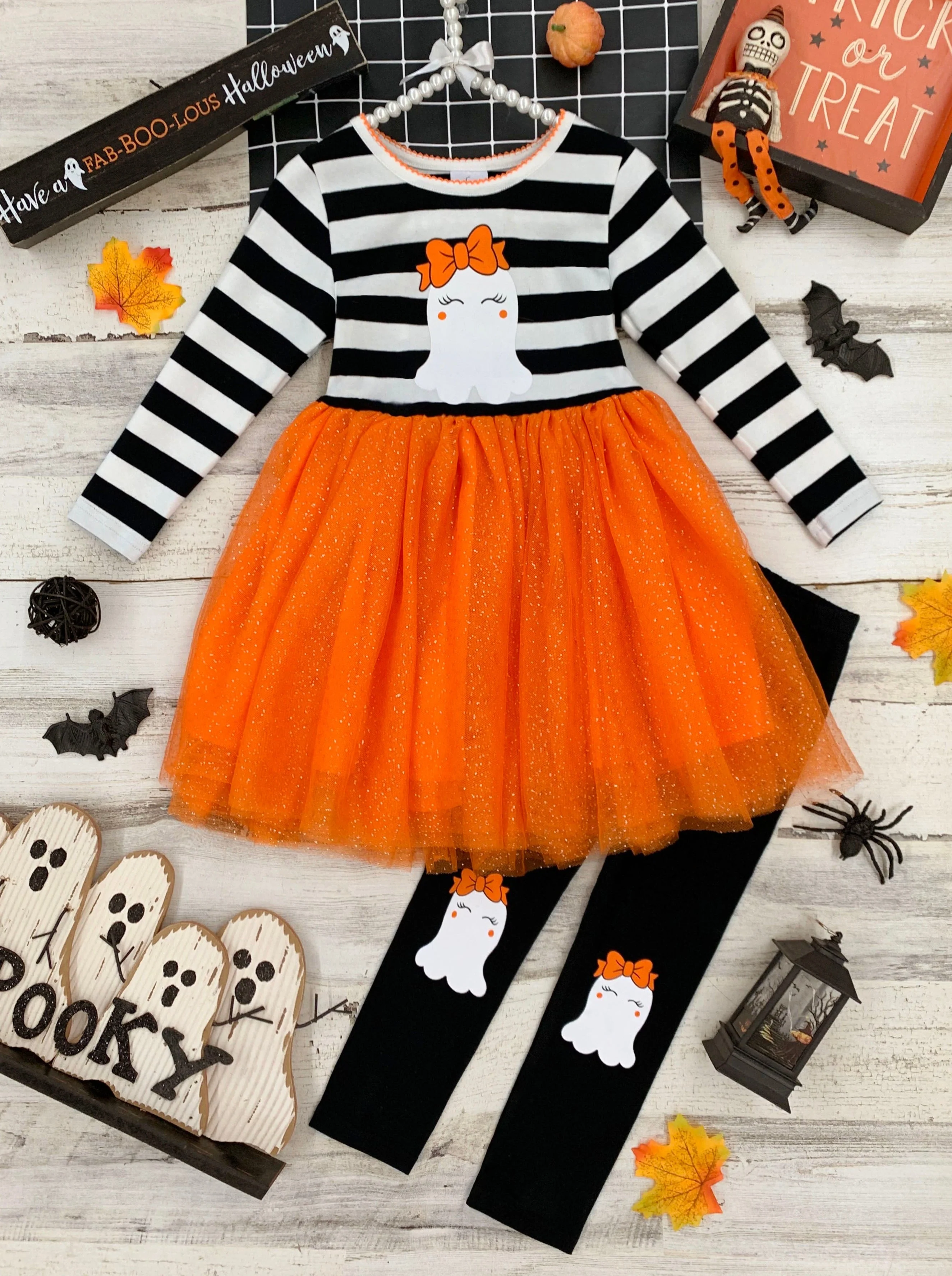 How Do You Boo Striped Tutu Tunic and Legging Set - Image 4