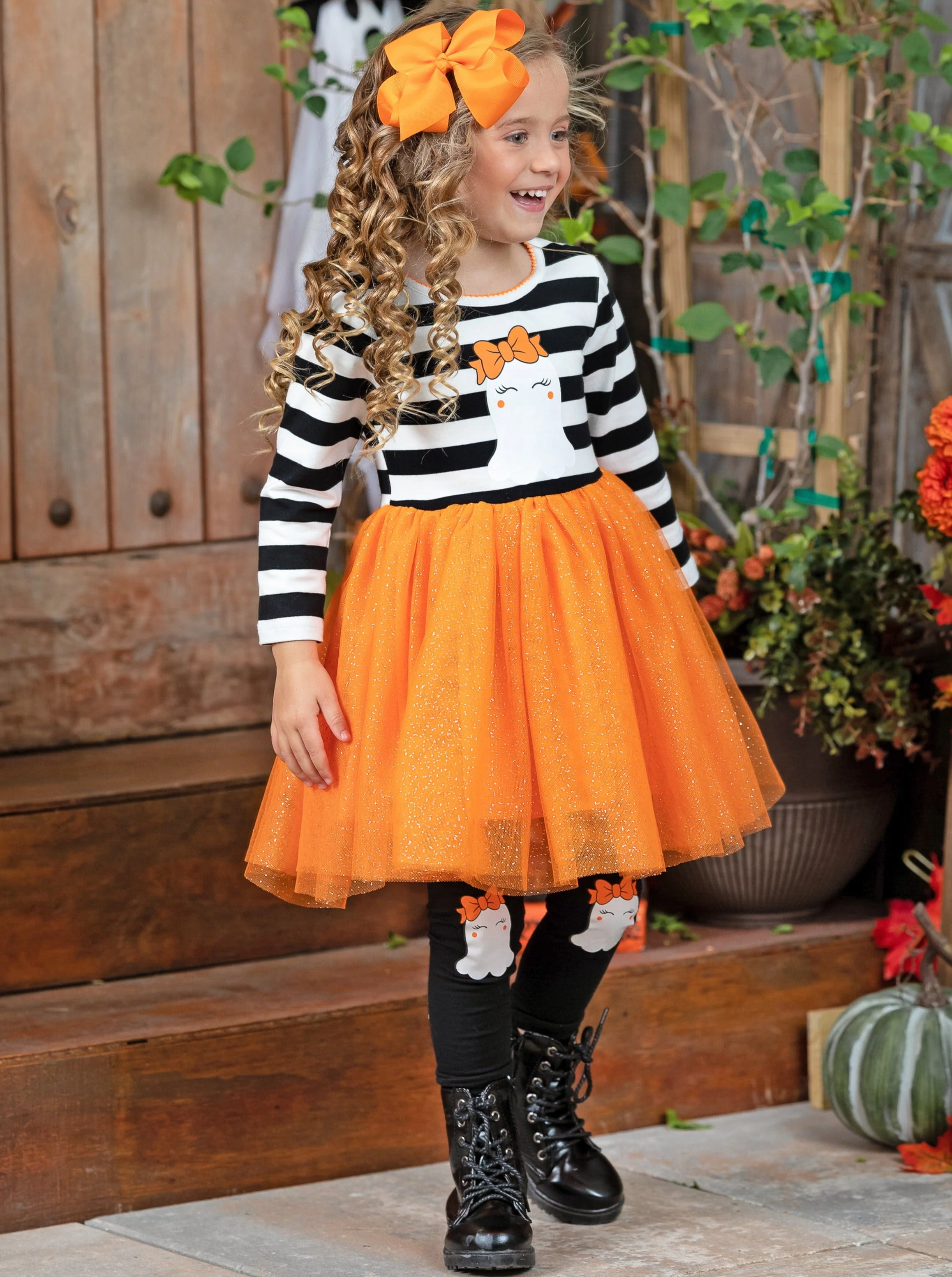 How Do You Boo Striped Tutu Tunic and Legging Set - Image 5