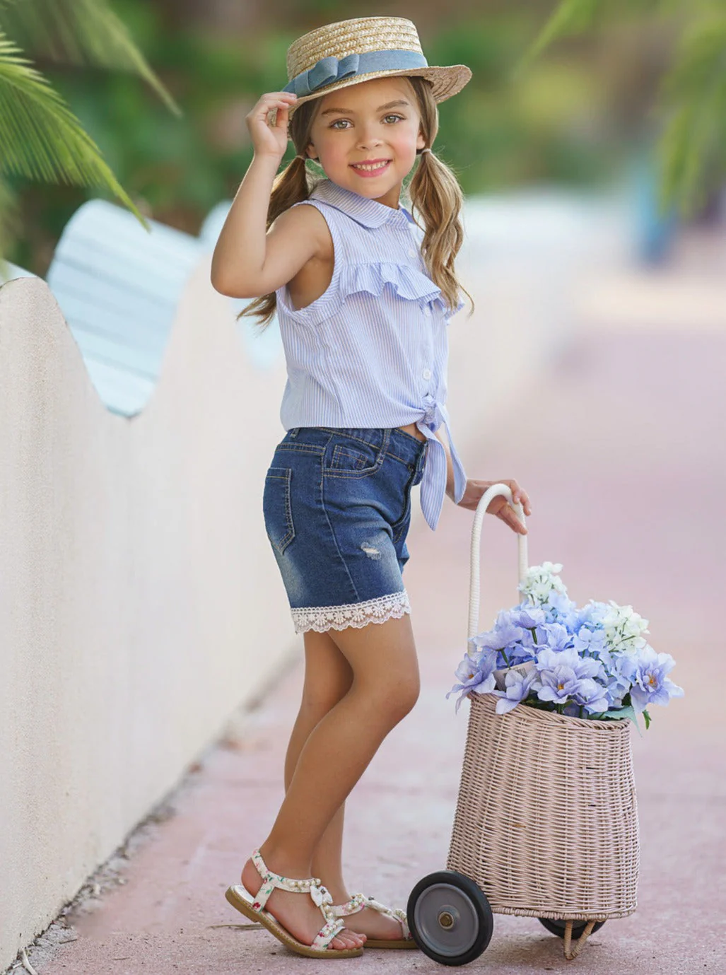 Howdy Country Girl Blue Denim Shorts Set - Image 2