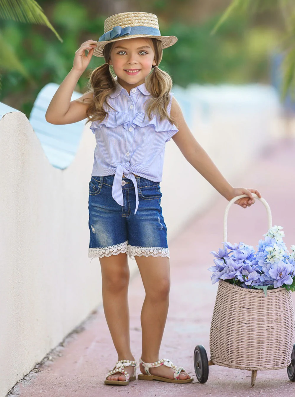 Howdy Country Girl Blue Denim Shorts Set - Image 3