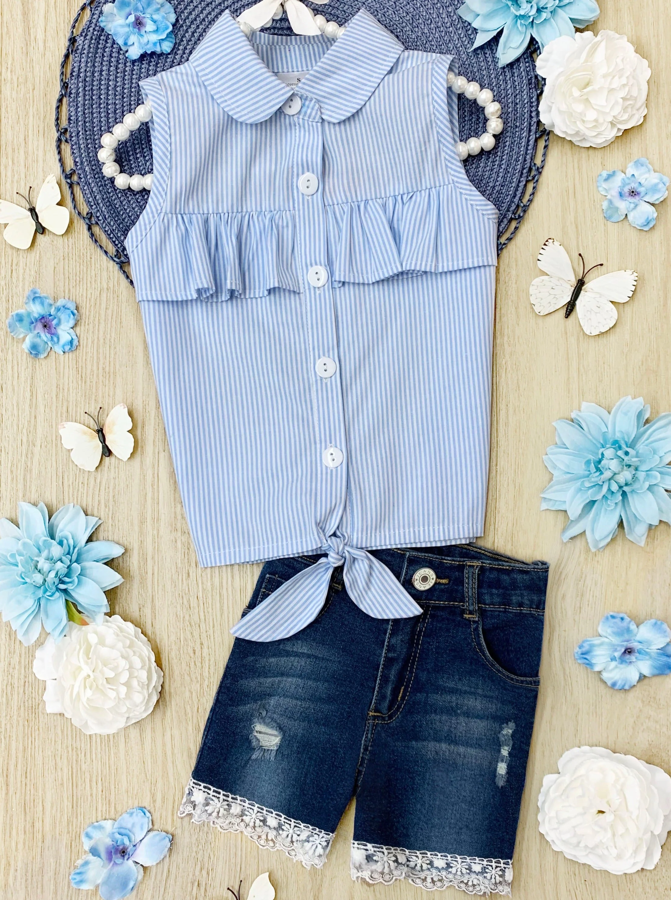 Howdy Country Girl Blue Denim Shorts Set - Image 5