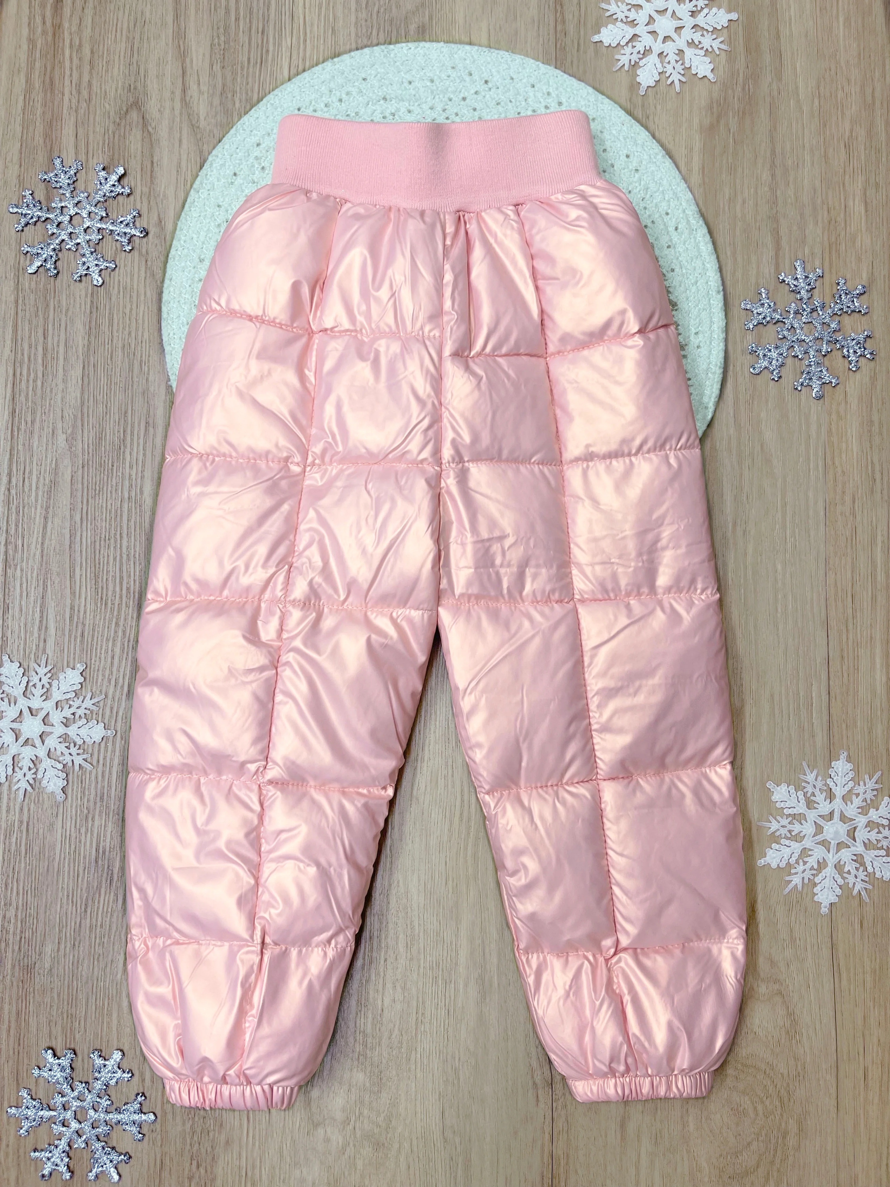 Icy Pink Puff Quilted Metallic Puffer Pants - Image 3