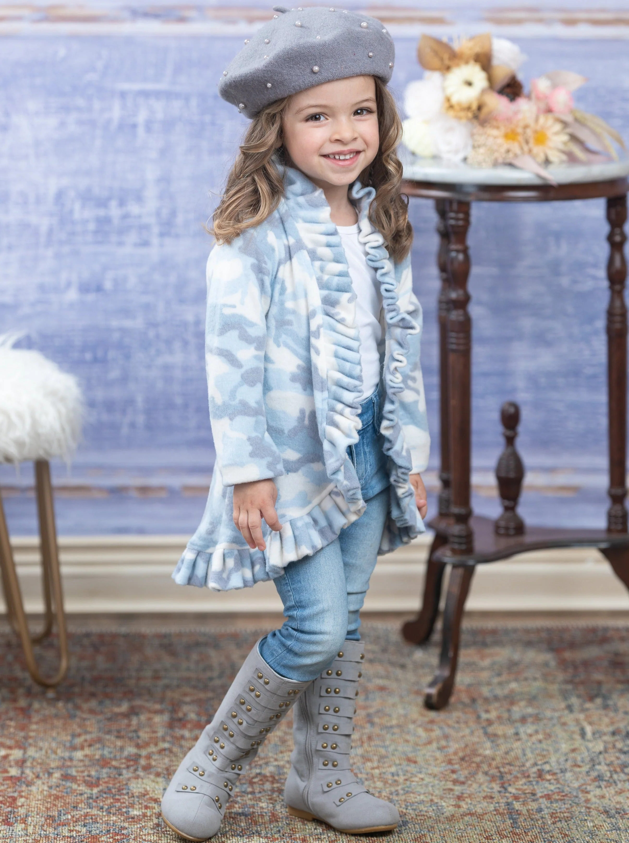 In Command Blue Camo Ruffle Cardigan - Image 2