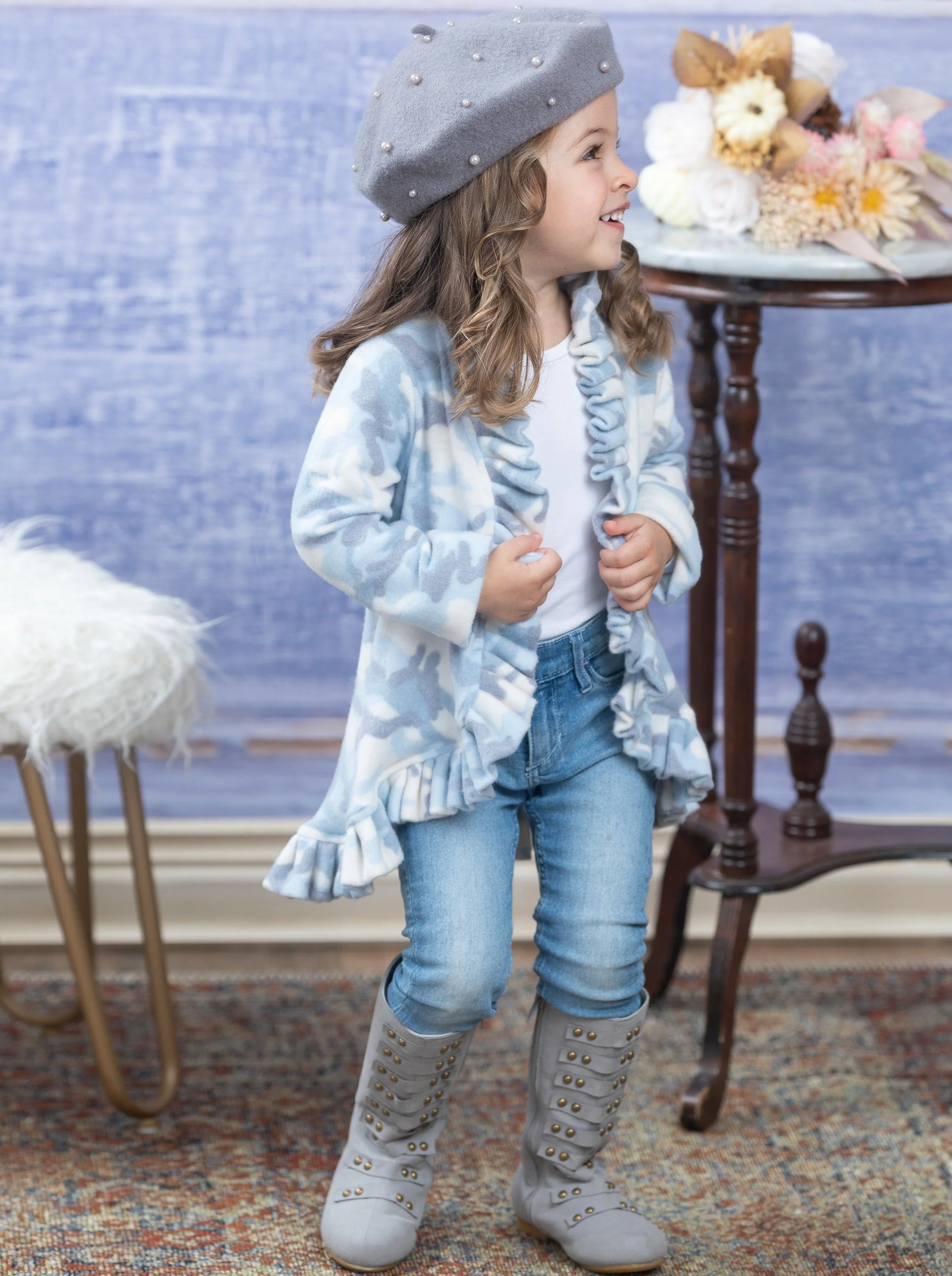 In Command Blue Camo Ruffle Cardigan - Image 5