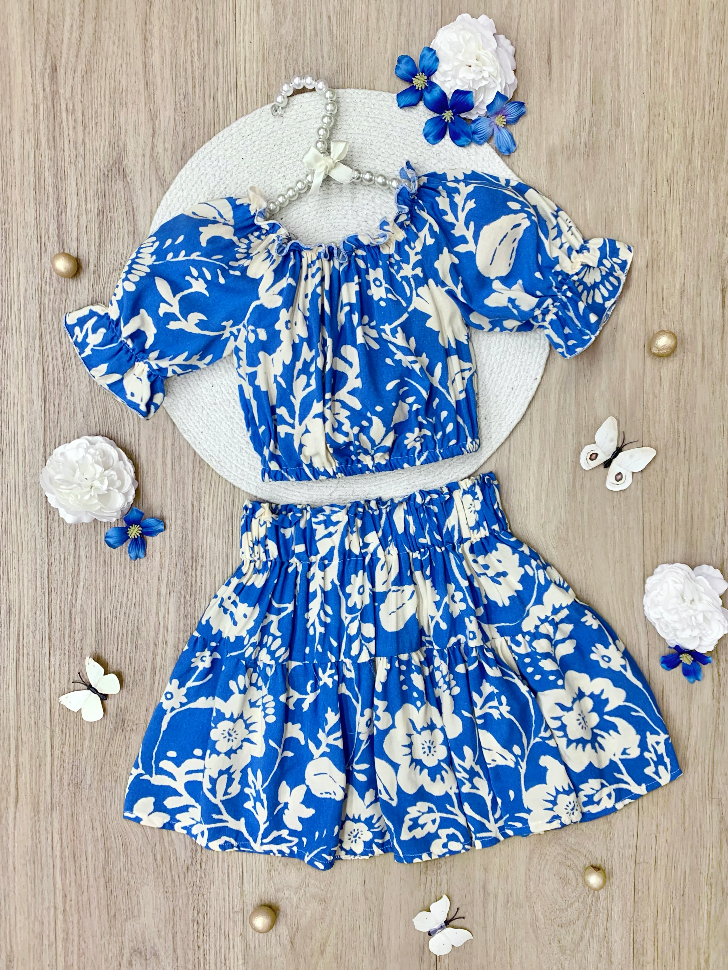 Indigo Bloom Smocked Top & Skirt Set - Image 3