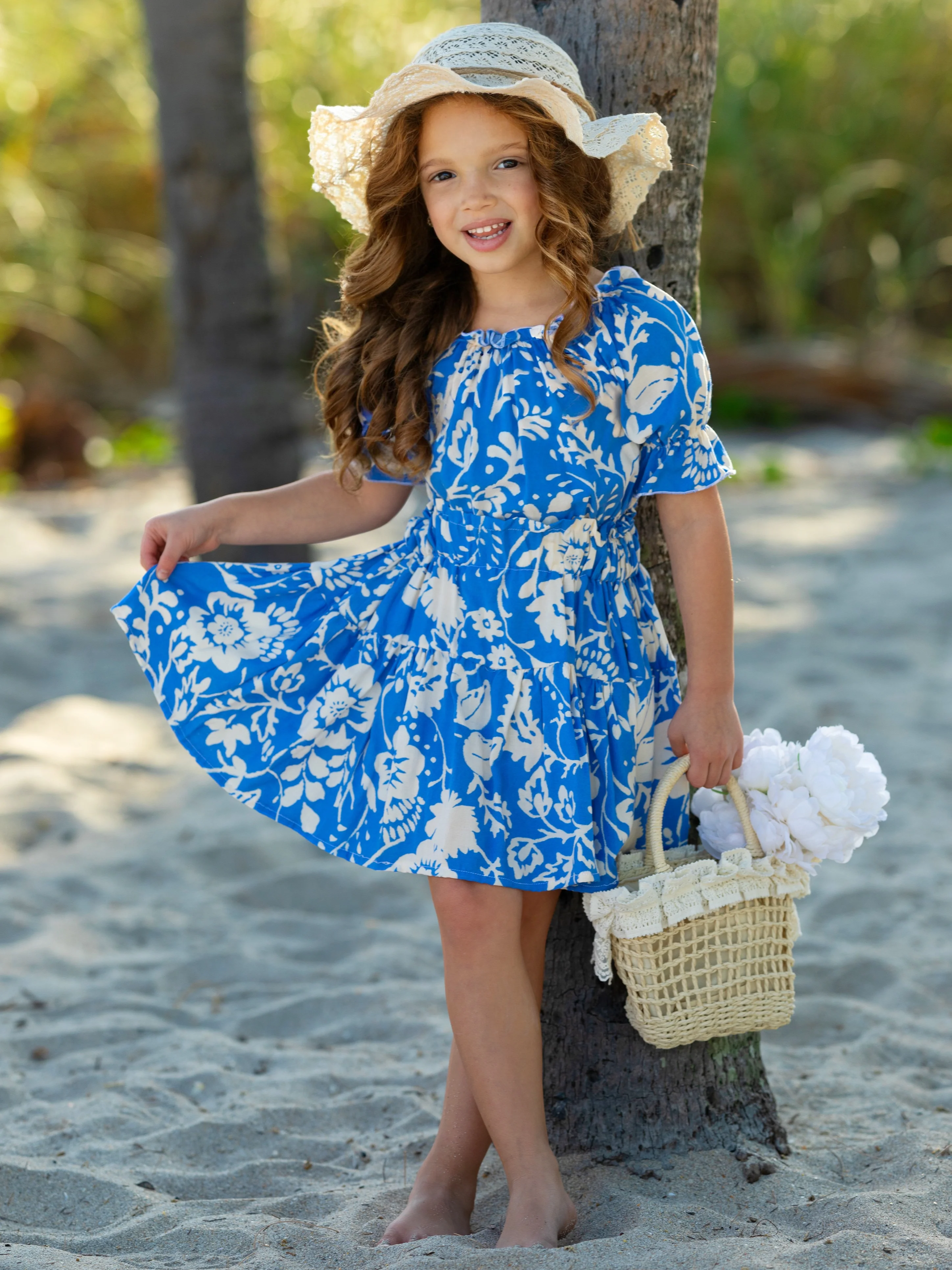 Indigo Bloom Smocked Top & Skirt Set - Image 4