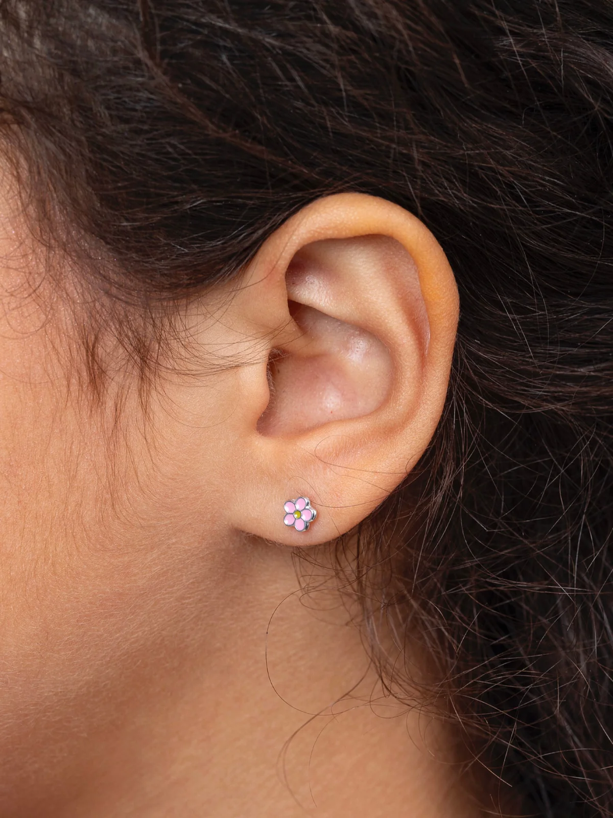 Girls Premium Pink Daisy Flower Silver Stud Earrings - Image 2