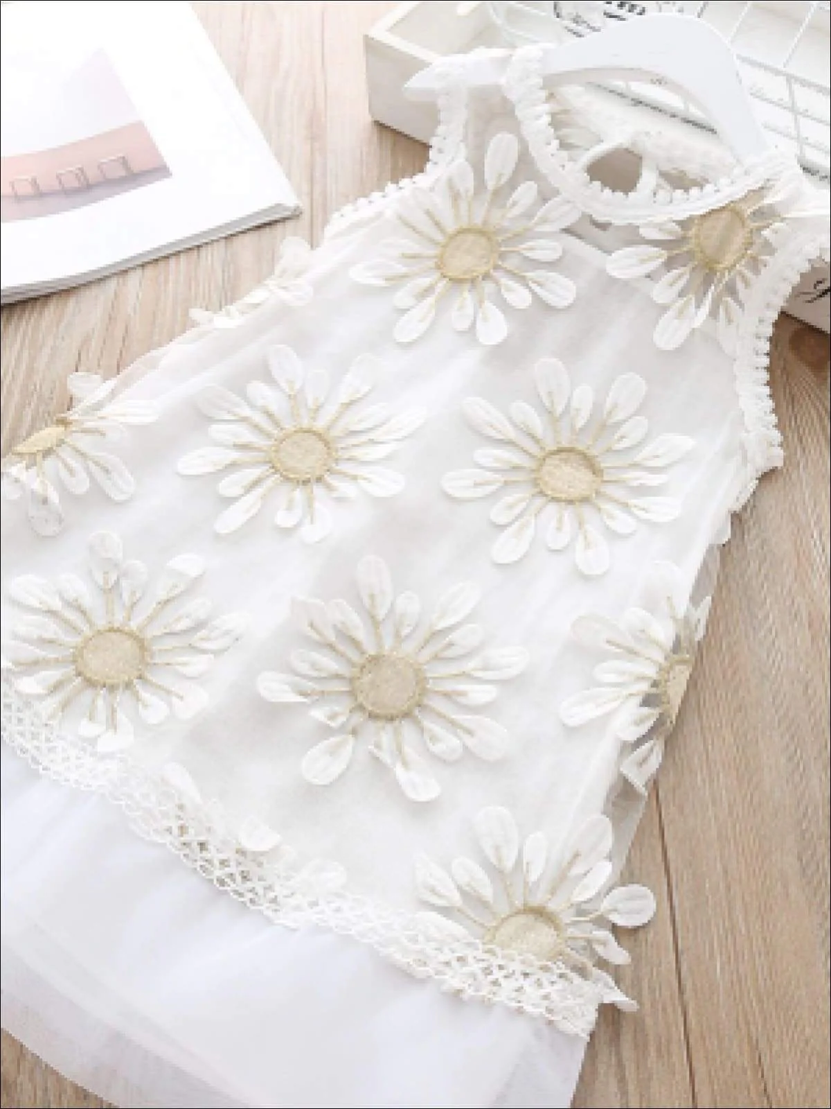 Girls 3D Sunflower Sleeveless Dress - Image 2