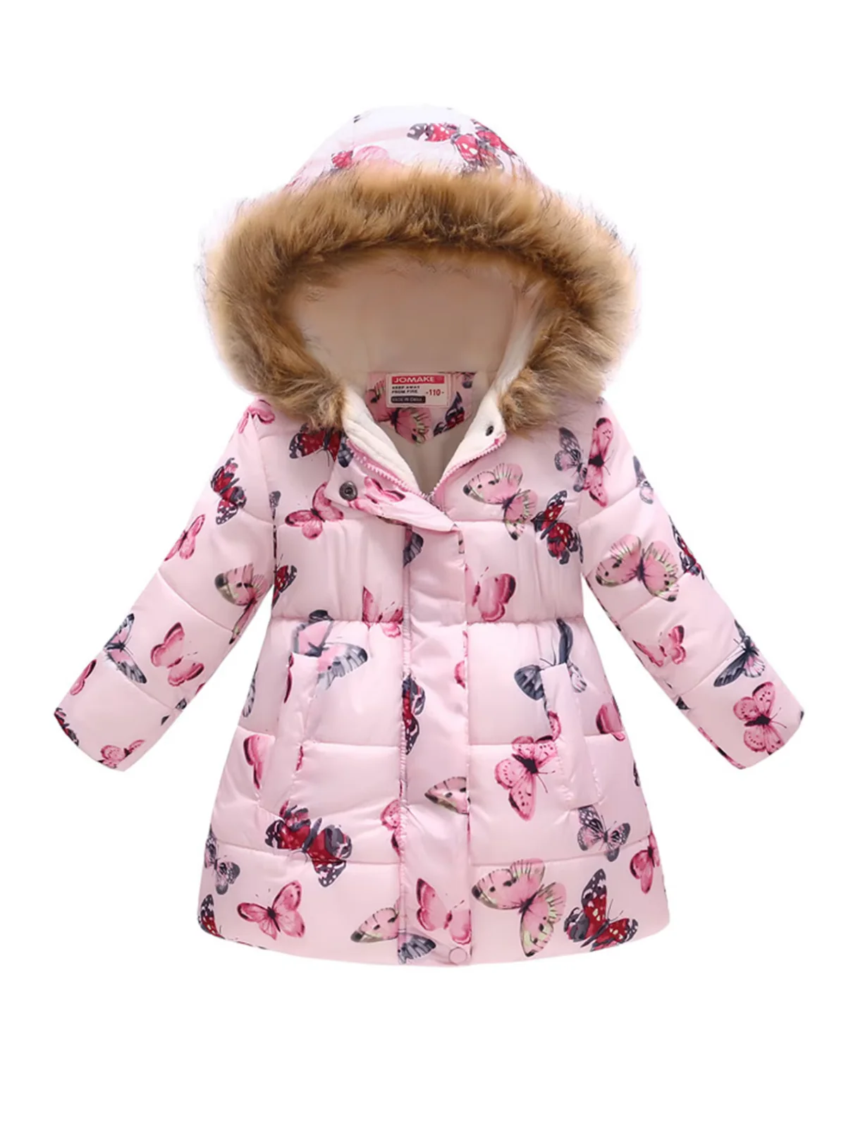 Flutter Bliss Butterfly Print Fur-Trim Hooded Puffer Coat - Image 2